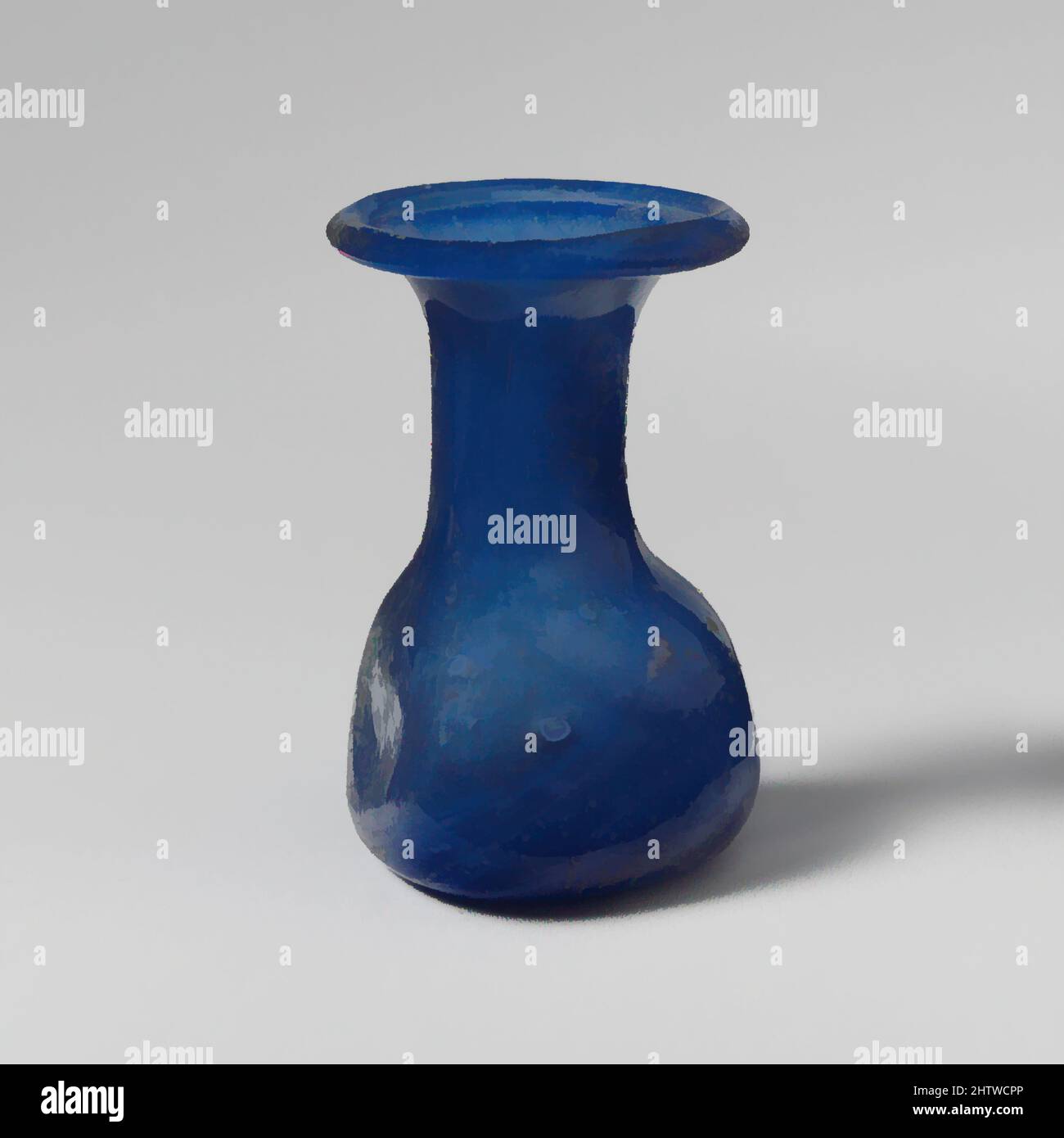 Arte ispirata a bottiglia di profumo di vetro, tardo imperiale, 3rd–4th secolo d.C., romana, vetro; soffiato e lavorato, 1 3/8 x 5/8in. (3,5 x 1,6cm), flacone di vetro, piccolo profumo blu traslucido. Bordo ripiegato, sopra e dentro; bocca svasata; collo cilindrico ma leggermente concavo; lobsided Sloping, opere classiche modernizzate da Artotop con un tuffo di modernità. Forme, colore e valore, impatto visivo accattivante sulle emozioni artistiche attraverso la libertà delle opere d'arte in modo contemporaneo. Un messaggio senza tempo che persegue una nuova direzione selvaggiamente creativa. Artisti che si rivolgono al supporto digitale e creano l'NFT Artotop Foto Stock