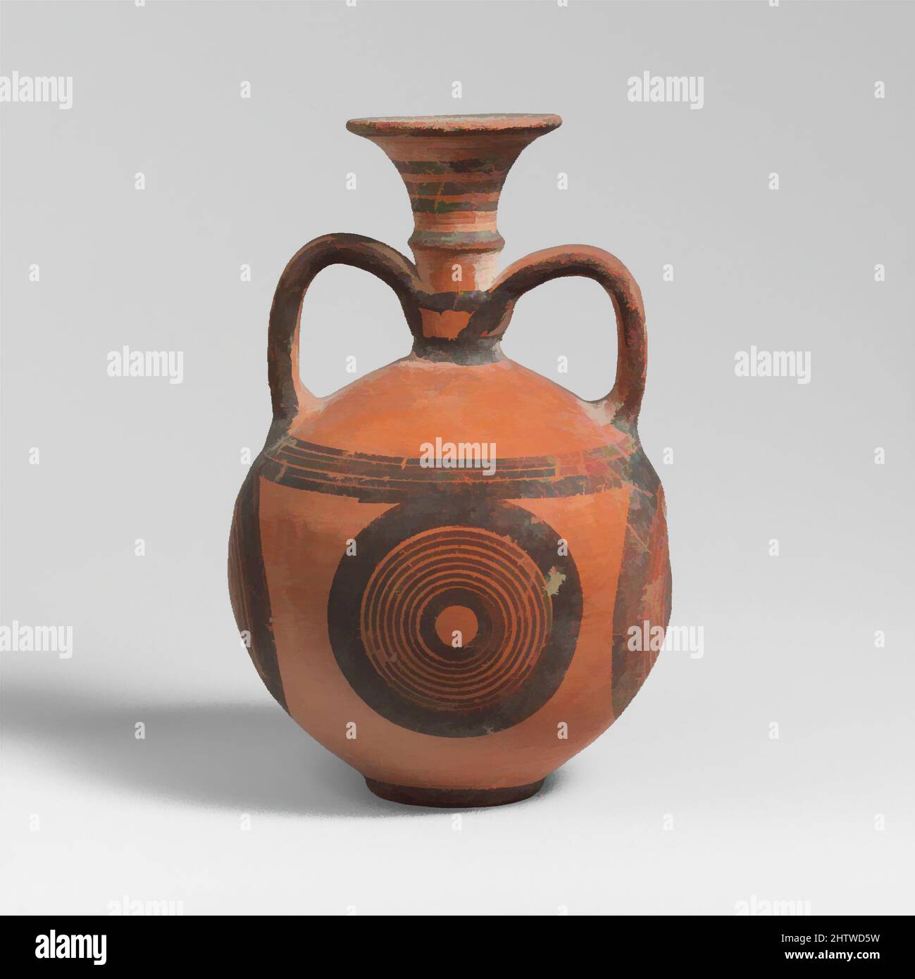 Arte ispirata alla giocoleria di Terracotta, Cipro-geometrico III, 850–750 a.C., cipriota, terracotta, H. 5 15/16 poll. (15,1 cm), vasi, questo vaso è degno di nota per la sua forma particolarmente graziosa e il tessuto fine, opere classiche modernizzate da Artotop con un tuffo di modernità. Forme, colore e valore, impatto visivo accattivante sulle emozioni artistiche attraverso la libertà delle opere d'arte in modo contemporaneo. Un messaggio senza tempo che persegue una nuova direzione selvaggiamente creativa. Artisti che si rivolgono al supporto digitale e creano l'NFT Artotop Foto Stock