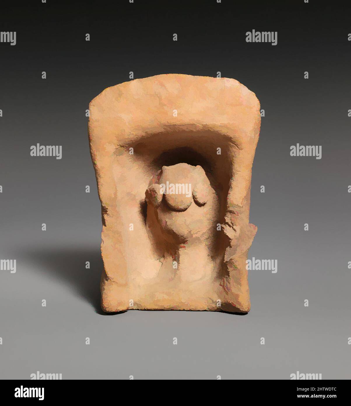Arte ispirata al modello di terracotta di un santuario, Cialo-Arcaico II, ca. 600–480 a.C., cipriota, terracotta; fatta a mano, H. 3 15/16 poll. (10 cm), terracottas, il modello aveva originariamente lesene su entrambi i lati dell'apertura. La forma verticale all'interno è una rappresentazione aniconica delle opere classiche modernizzate da Artotop con un tuffo di modernità. Forme, colore e valore, impatto visivo accattivante sulle emozioni artistiche attraverso la libertà delle opere d'arte in modo contemporaneo. Un messaggio senza tempo che persegue una nuova direzione selvaggiamente creativa. Artisti che si rivolgono al supporto digitale e creano l'NFT Artotop Foto Stock
