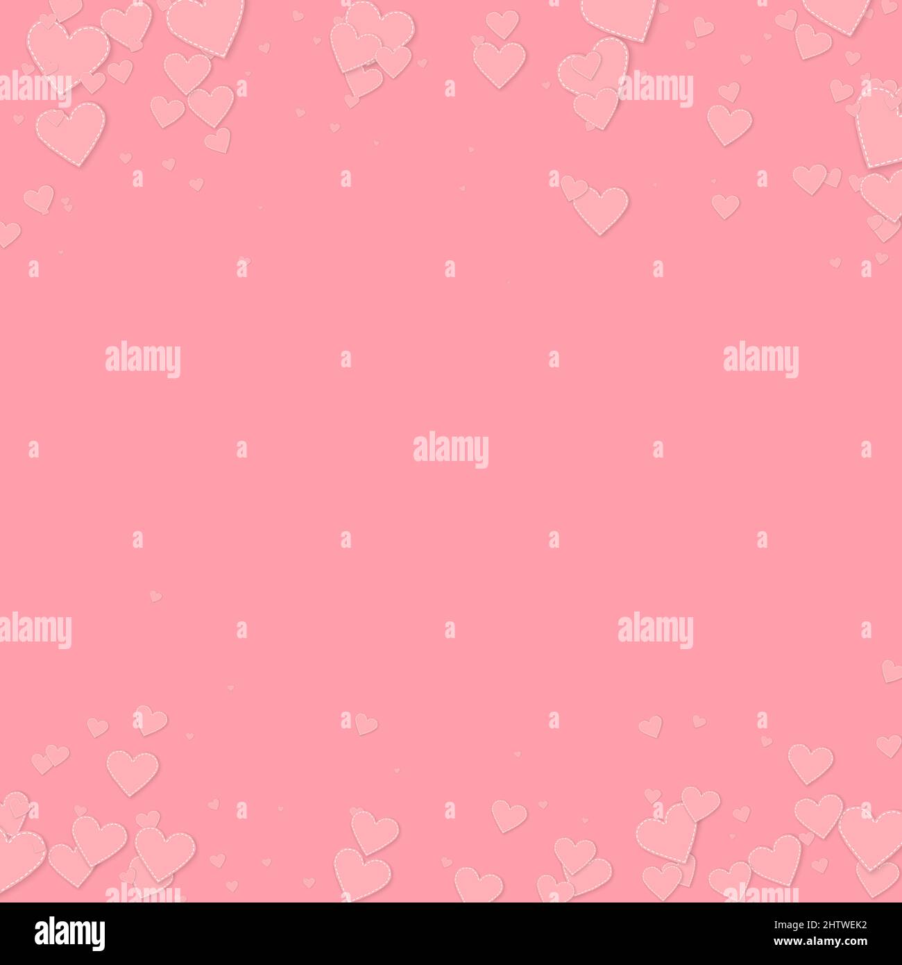 Cuore rosa amore confettis. San Valentino caduta pioggia sfondo pittoresco. I cuori di carta cuciti cadenti si confettano su sfondo rosa. Vettore creativo Illustrazione Vettoriale