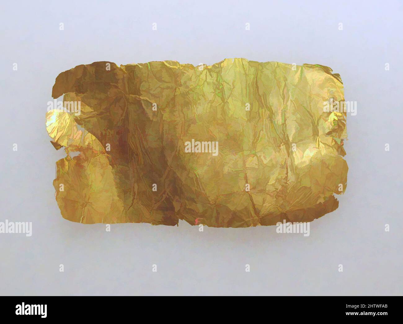 Art Inspired by Frontlet of Gold Leaf, Gold, Other: 1 7/16 x 2 5/8 poll. (3,7 x 6,7 cm), Oro e Argento, opere classiche modernizzate da Artotop con un tocco di modernità. Forme, colore e valore, impatto visivo accattivante sulle emozioni artistiche attraverso la libertà delle opere d'arte in modo contemporaneo. Un messaggio senza tempo che persegue una nuova direzione selvaggiamente creativa. Artisti che si rivolgono al supporto digitale e creano l'NFT Artotop Foto Stock