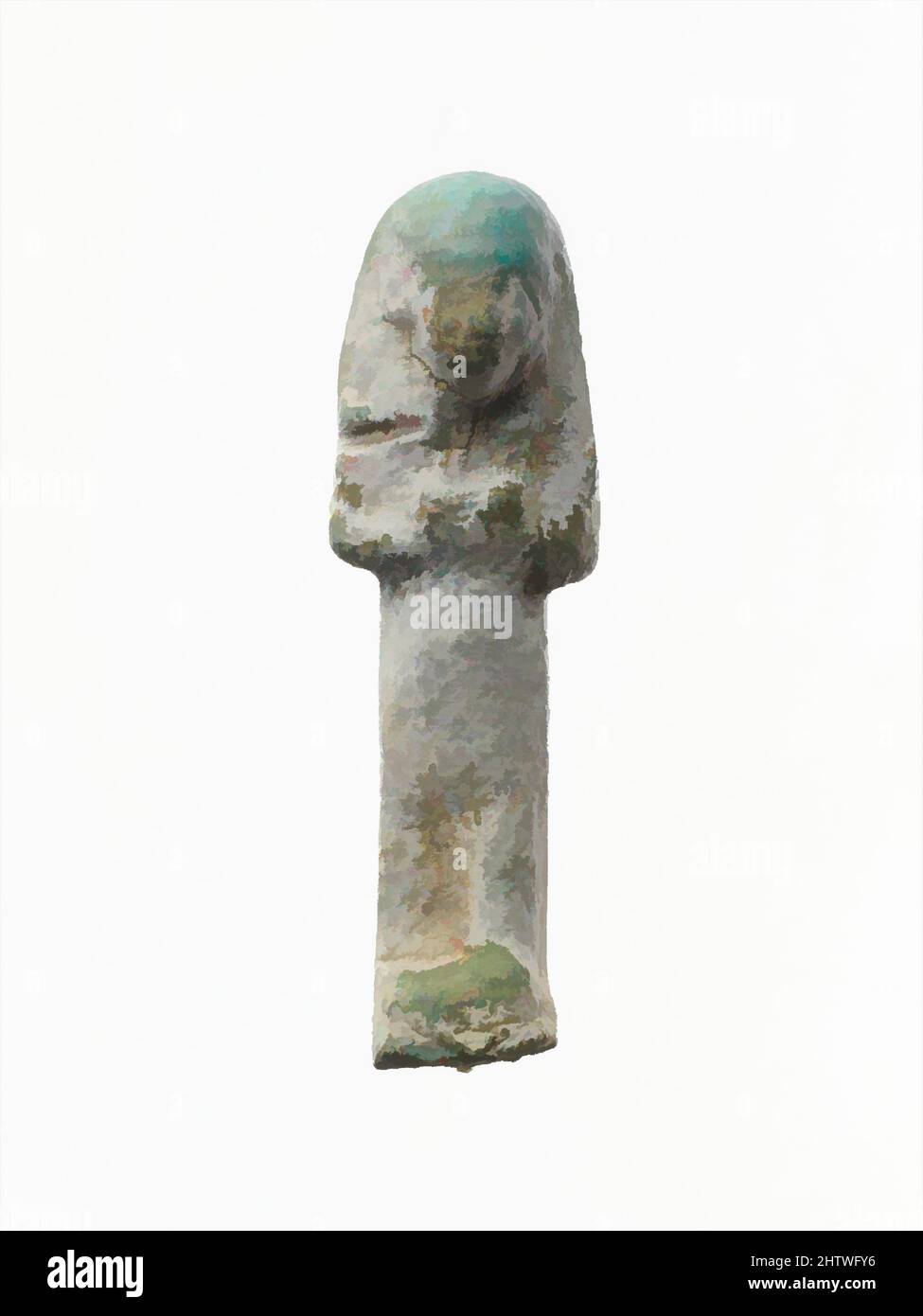 Arte ispirata da Faience Overseer Ushabti, terzo periodo intermedio, ca. 1090–900 a.C., egiziano, argille, smaltato, H.: 2 3/8 poll. (6 cm), Oro e Argento, Ushabti sono stati sepolti in gran numero in tombe egiziane credute per garantire la risurrezione del corpo con cui sono stati collocati, opere classiche modernizzate da Artotop con un tuffo di modernità. Forme, colore e valore, impatto visivo accattivante sulle emozioni artistiche attraverso la libertà delle opere d'arte in modo contemporaneo. Un messaggio senza tempo che persegue una nuova direzione selvaggiamente creativa. Artisti che si rivolgono al supporto digitale e creano l'NFT Artotop Foto Stock