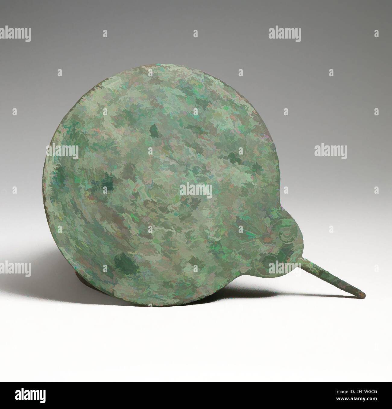 Arte ispirata da Mirror, 6th secolo a.C., greco, cipriota, Bronzo, Altro: 5 11/16in. (14,4cm), Bronzi, opere classiche modernizzate da Artotop con un tuffo di modernità. Forme, colore e valore, impatto visivo accattivante sulle emozioni artistiche attraverso la libertà delle opere d'arte in modo contemporaneo. Un messaggio senza tempo che persegue una nuova direzione selvaggiamente creativa. Artisti che si rivolgono al supporto digitale e creano l'NFT Artotop Foto Stock