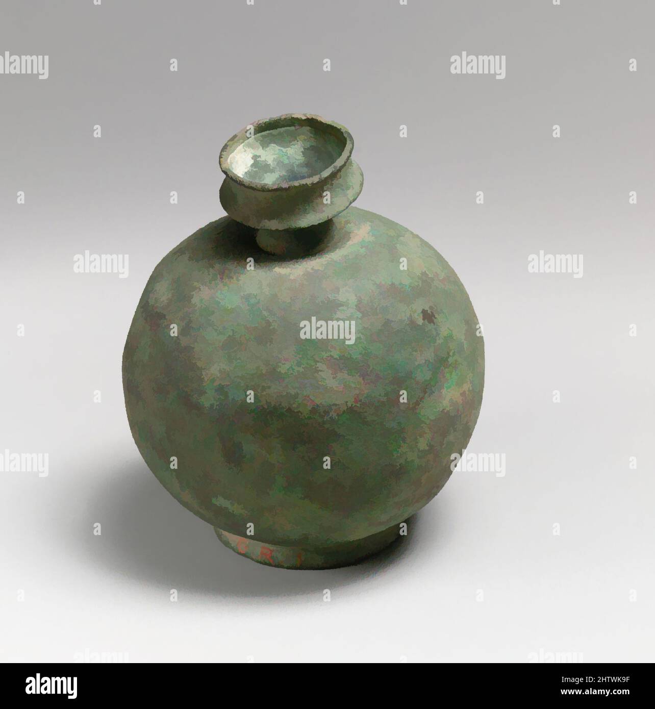 Arte ispirata da Aryballos Bronzo, imperiale, 1st–2nd secolo d.C., romana, Bronzo, H. 3 poll. (7,6 cm), Bronzi, forma globulare, opere classiche modernizzate da Artotop con un tuffo di modernità. Forme, colore e valore, impatto visivo accattivante sulle emozioni artistiche attraverso la libertà delle opere d'arte in modo contemporaneo. Un messaggio senza tempo che persegue una nuova direzione selvaggiamente creativa. Artisti che si rivolgono al supporto digitale e creano l'NFT Artotop Foto Stock
