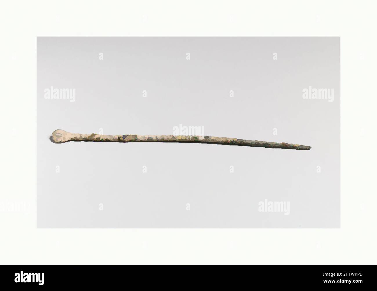 Arte ispirata da ago di bronzo, Minoan III-tardo minoico i, ca. 2400–1450 a.C., Minoan, Bronzo, L. 5 1/4 poll. (13,4 cm.), Bronzi, l'estremità dell'occhio è larga e piatta, il gambo è rotondo, opere classiche modernizzate da Artotop con un tuffo di modernità. Forme, colore e valore, impatto visivo accattivante sulle emozioni artistiche attraverso la libertà delle opere d'arte in modo contemporaneo. Un messaggio senza tempo che persegue una nuova direzione selvaggiamente creativa. Artisti che si rivolgono al supporto digitale e creano l'NFT Artotop Foto Stock