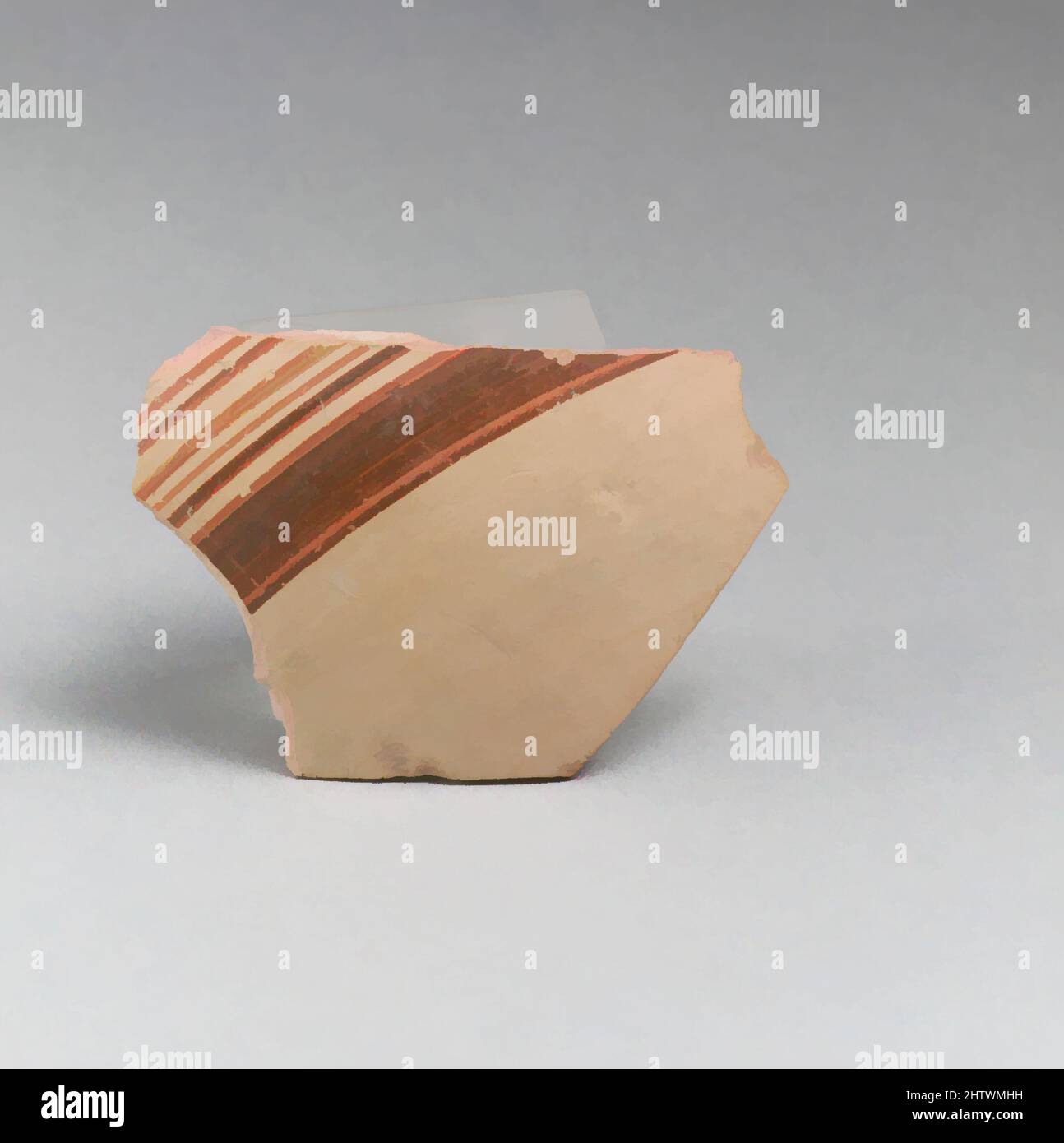 Arte ispirata da Vase Fragment, Late Elladic IIIA, ca. 1400–1300 a.C., miceneo, terracotta, 2 3/16 x 2 1/4 x 3/16 pollici (5,5 x 5,7 x 0,4 cm), vasi, opere classiche modernizzate da Artotop con un tocco di modernità. Forme, colore e valore, impatto visivo accattivante sulle emozioni artistiche attraverso la libertà delle opere d'arte in modo contemporaneo. Un messaggio senza tempo che persegue una nuova direzione selvaggiamente creativa. Artisti che si rivolgono al supporto digitale e creano l'NFT Artotop Foto Stock