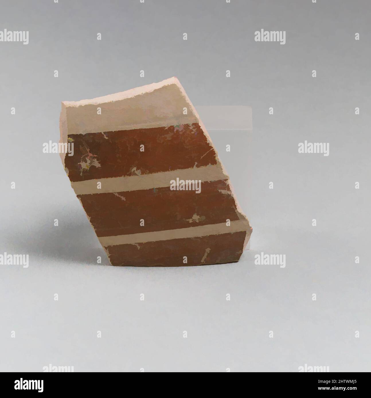 Arte ispirata da Vase Fragment, Late Elladic IIIA, ca. 1400–1300 a.C., miceneo, terracotta, 1 15/16 x 1 3/4 x 1/4 pollici (4,9 x 4,4 x 0,7 cm), vasi, opere classiche modernizzate da Artotop con un tocco di modernità. Forme, colore e valore, impatto visivo accattivante sulle emozioni artistiche attraverso la libertà delle opere d'arte in modo contemporaneo. Un messaggio senza tempo che persegue una nuova direzione selvaggiamente creativa. Artisti che si rivolgono al supporto digitale e creano l'NFT Artotop Foto Stock