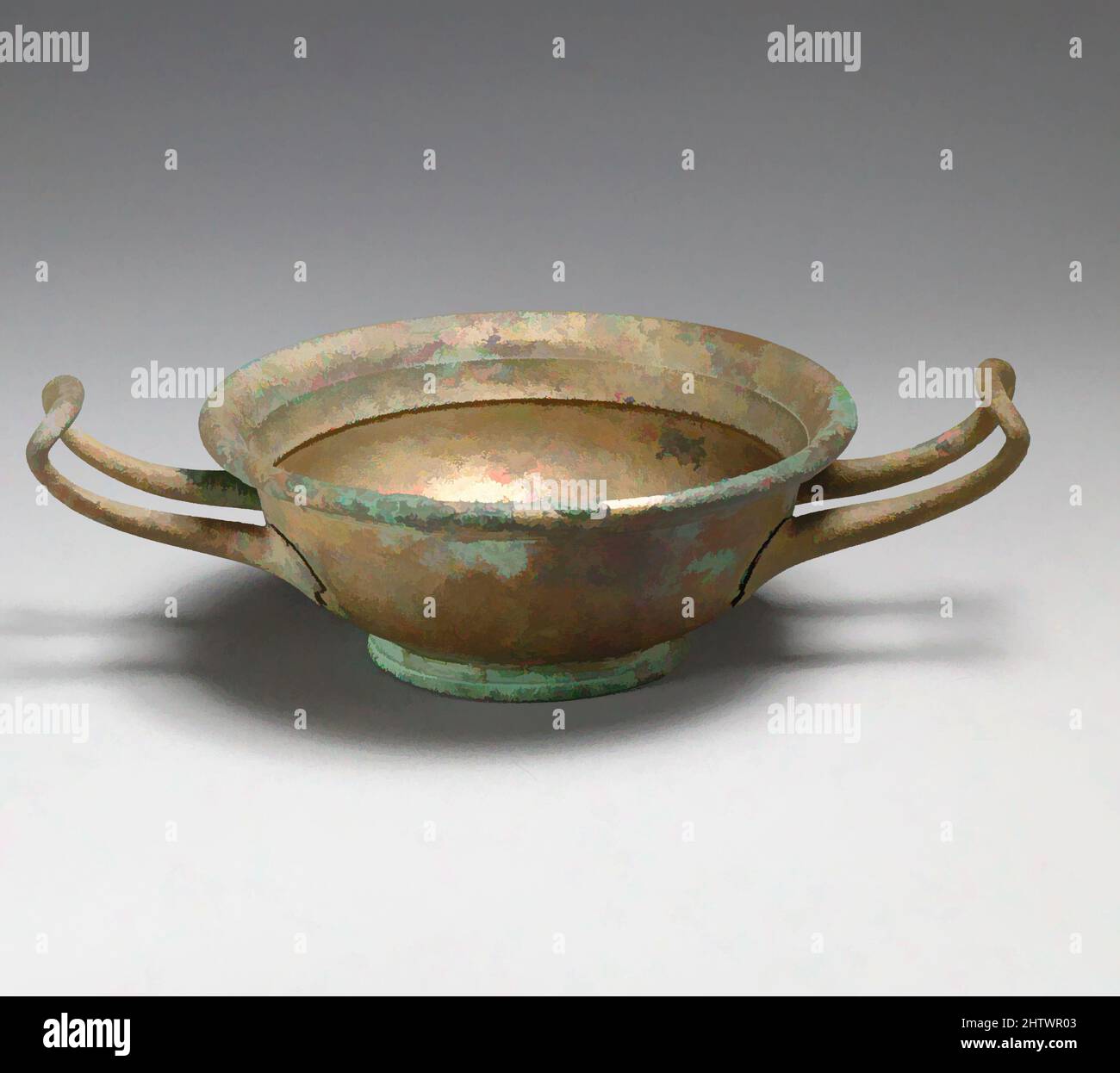 Arte ispirata al Bronzo kylix (tazza da bere), tardo classica o ellenistica, 4th–3rd secolo a.C., greca, Bronzo, H.: 1 7/8 poll. (4,8 cm), Bronzi, il numero di vasi metallici sopravvissuti dall'antichità è minimo perché sono stati fusi per servire altri scopi. L'extant, opere classiche modernizzate da Artotop con un tuffo di modernità. Forme, colore e valore, impatto visivo accattivante sulle emozioni artistiche attraverso la libertà delle opere d'arte in modo contemporaneo. Un messaggio senza tempo che persegue una nuova direzione selvaggiamente creativa. Artisti che si rivolgono al supporto digitale e creano l'NFT Artotop Foto Stock