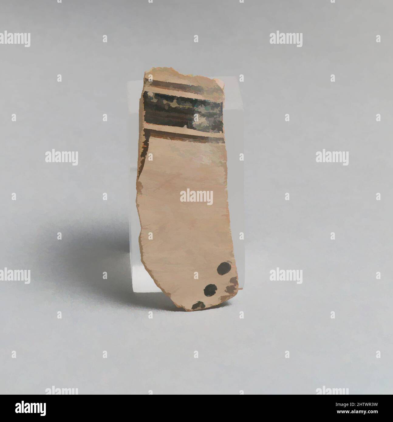 Arte ispirata da Vase Fragment, Elladico, Greco, Laconiano, Terracotta, 2 3/8 x 7/8in. (6 x 2,2cm), vasi, opere classiche modernizzate da Artotop con un tuffo di modernità. Forme, colore e valore, impatto visivo accattivante sulle emozioni artistiche attraverso la libertà delle opere d'arte in modo contemporaneo. Un messaggio senza tempo che persegue una nuova direzione selvaggiamente creativa. Artisti che si rivolgono al supporto digitale e creano l'NFT Artotop Foto Stock