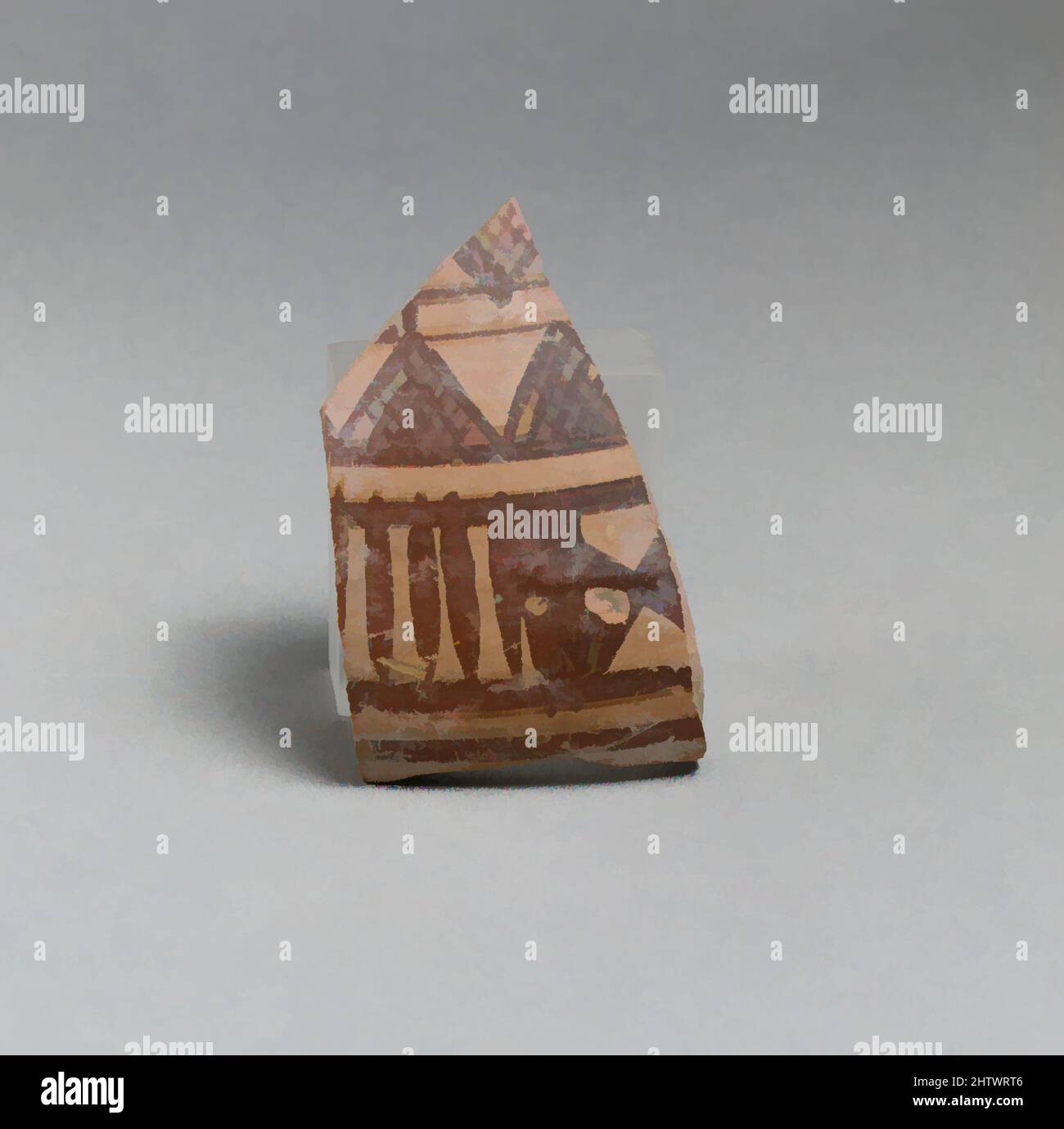 Arte ispirata da Vase Fragment, geometrico, ca. 800–700 a.C., Greco Orientale/Sardis, Lidiano, Terracotta, totale: 2 3/8 x 1 5/16in. (6 x 3,4cm), vasi, opere classiche modernizzate da Artotop con un tuffo di modernità. Forme, colore e valore, impatto visivo accattivante sulle emozioni artistiche attraverso la libertà delle opere d'arte in modo contemporaneo. Un messaggio senza tempo che persegue una nuova direzione selvaggiamente creativa. Artisti che si rivolgono al supporto digitale e creano l'NFT Artotop Foto Stock