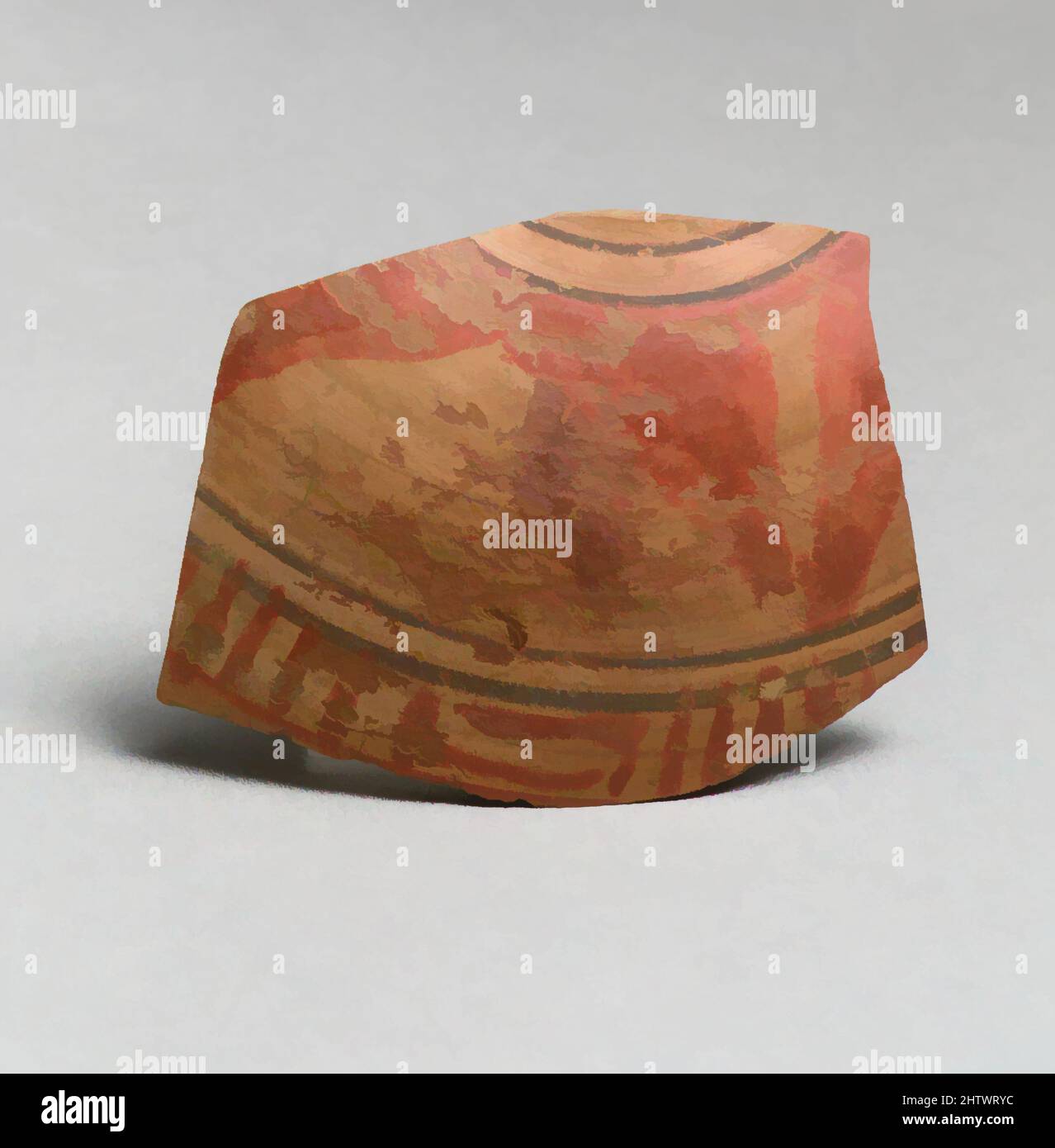 Arte ispirata a Vase Fragment, Greco Orientale/Sardis, Lidiano, Terracotta, totale: 2 5/8 x 2 1/8in. (6,7 x 5,4cm), vasi, opere classiche modernizzate da Artotop con un tuffo di modernità. Forme, colore e valore, impatto visivo accattivante sulle emozioni artistiche attraverso la libertà delle opere d'arte in modo contemporaneo. Un messaggio senza tempo che persegue una nuova direzione selvaggiamente creativa. Artisti che si rivolgono al supporto digitale e creano l'NFT Artotop Foto Stock