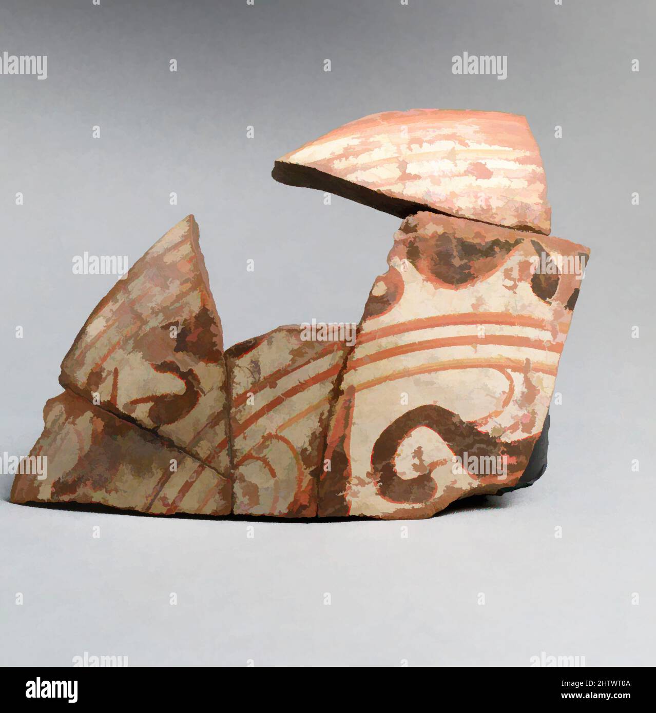 Arte ispirata a Vase Fragment, Greco Orientale/Sardis, Lidiano, Terracotta, totale: 5 7/8 x 3 1/2in. (14,9 x 8,9cm), vasi, opere classiche modernizzate da Artotop con un tuffo di modernità. Forme, colore e valore, impatto visivo accattivante sulle emozioni artistiche attraverso la libertà delle opere d'arte in modo contemporaneo. Un messaggio senza tempo che persegue una nuova direzione selvaggiamente creativa. Artisti che si rivolgono al supporto digitale e creano l'NFT Artotop Foto Stock