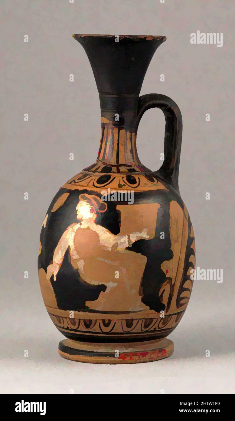 Arte ispirata da Squat lekythos, tardo classica, 4th secolo a.C., greca, Attica, Terracotta; a figura rossa, diametro: 2 1/8 x 1 5/16 x 1 9/16 pollici (5,4 x 3,3 x 4 cm), vasi, opere classiche modernizzate da Artotop con un tocco di modernità. Forme, colore e valore, impatto visivo accattivante sulle emozioni artistiche attraverso la libertà delle opere d'arte in modo contemporaneo. Un messaggio senza tempo che persegue una nuova direzione selvaggiamente creativa. Artisti che si rivolgono al supporto digitale e creano l'NFT Artotop Foto Stock