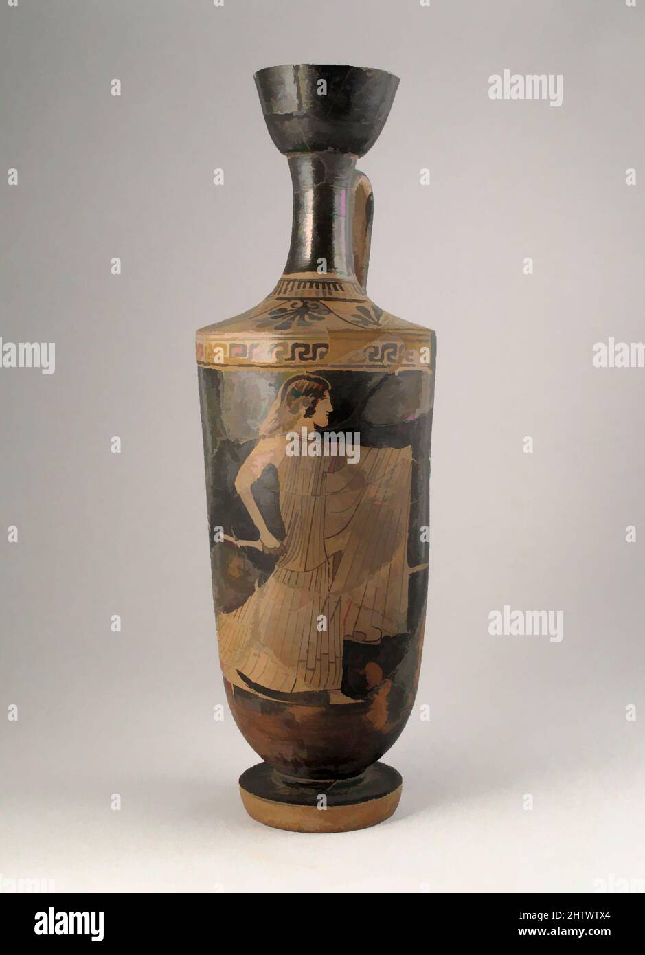 Arte ispirata a Lekythos, classica, ca. 480 a.C., greco, attico, terracotta; figura rossa, Diametro: 3 1/8 x 1 7/8 x 2 3/16 poll. (7,9 x 4,8 x 5,6 cm), vasi, opere classiche modernizzate da Artotop con un tocco di modernità. Forme, colore e valore, impatto visivo accattivante sulle emozioni artistiche attraverso la libertà delle opere d'arte in modo contemporaneo. Un messaggio senza tempo che persegue una nuova direzione selvaggiamente creativa. Artisti che si rivolgono al supporto digitale e creano l'NFT Artotop Foto Stock