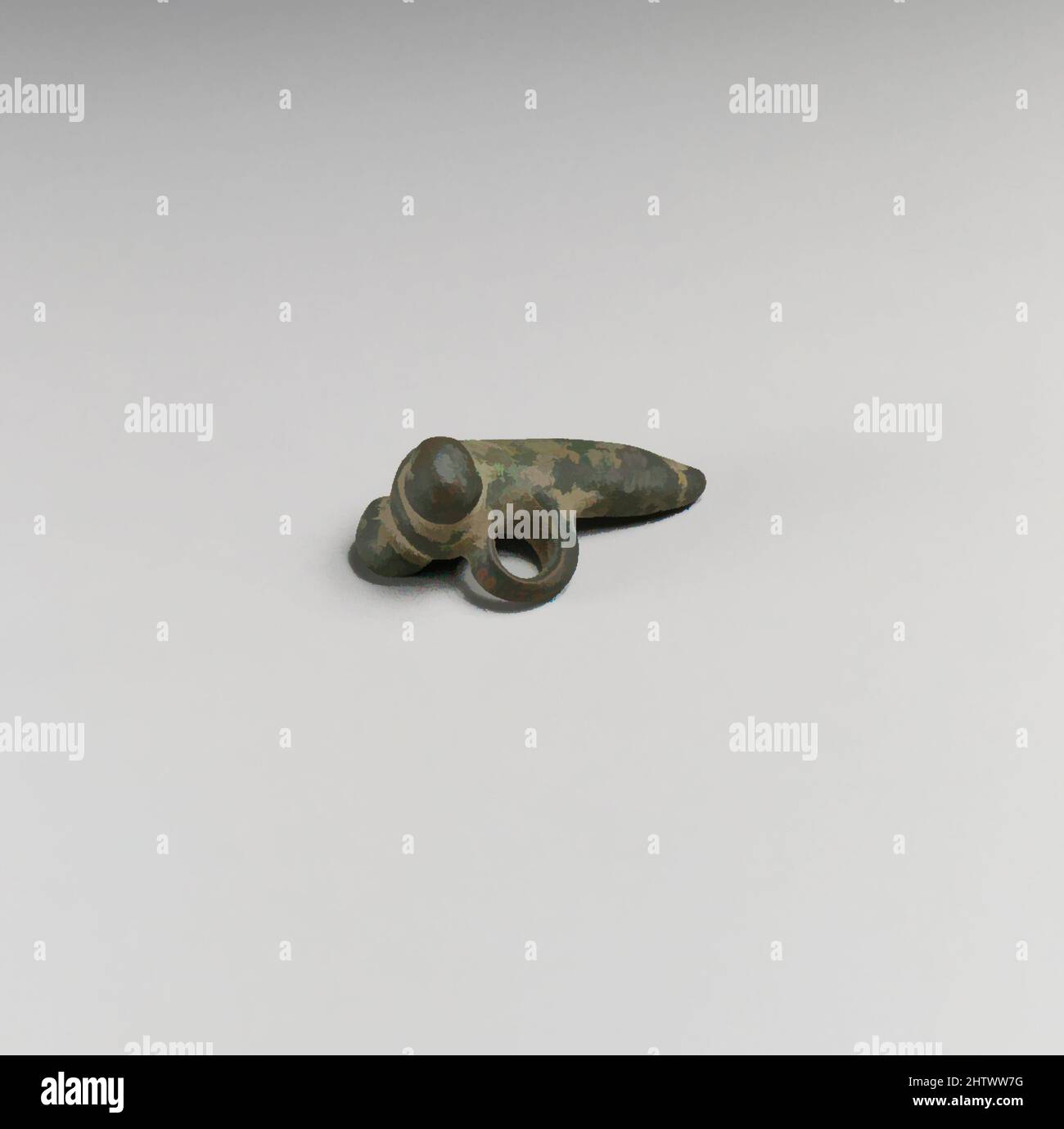 Arte ispirata da amuleto Phallic del Bronzo, imperiale, 1st d.C. secolo, romano, Bronzo, L. 1 11/16 poll. (4,3 cm.), Bronzi, emblemi fallici si trovano su un'ampia gamma di oggetti romani, dagli amuleti agli affreschi ai mosaici alle lampade. Erano simboli destinati a portare la buona fortuna e a scongiurare il male, opere classiche modernizzate da Artotop con un tuffo di modernità. Forme, colore e valore, impatto visivo accattivante sulle emozioni artistiche attraverso la libertà delle opere d'arte in modo contemporaneo. Un messaggio senza tempo che persegue una nuova direzione selvaggiamente creativa. Artisti che si rivolgono al supporto digitale e creano l'NFT Artotop Foto Stock