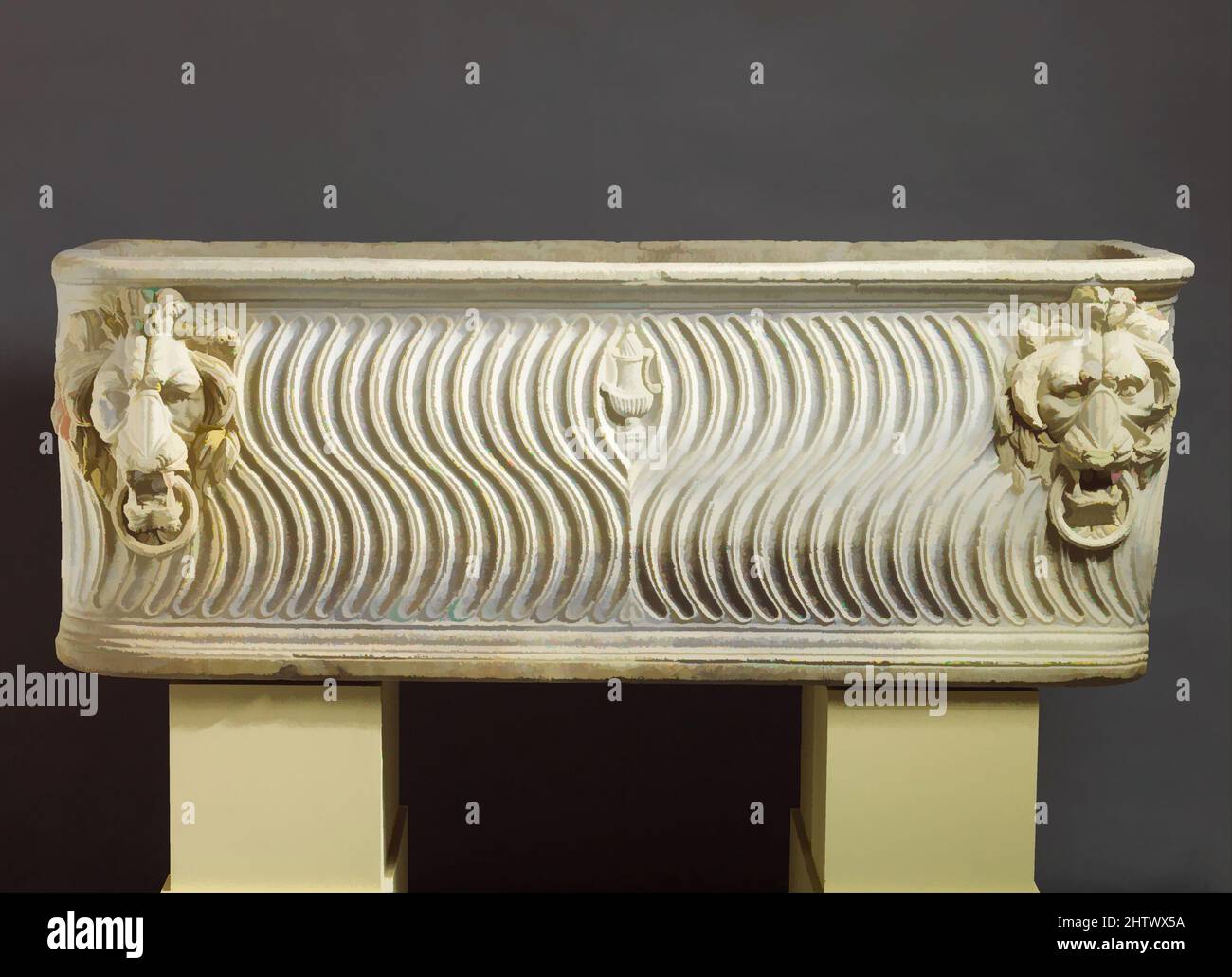 Arte ispirata al sarcofago marmoreo rigilato, imperiale, tardo Severano, ca. A.D. 220, Roman, Marble, dimensioni complessive: h. 32 5/16 x l. 85 7/16 x d. 35 13/16 poll. (82 x 217 x 91 cm), scultura in pietra, il sarcofago è stato arredato con un coperchio e collocato in una tomba monumentale, probabilmente in, opere classiche modernizzate da Artotop con un tuffo di modernità. Forme, colore e valore, impatto visivo accattivante sulle emozioni artistiche attraverso la libertà delle opere d'arte in modo contemporaneo. Un messaggio senza tempo che persegue una nuova direzione selvaggiamente creativa. Artisti che si rivolgono al supporto digitale e creano l'NFT Artotop Foto Stock