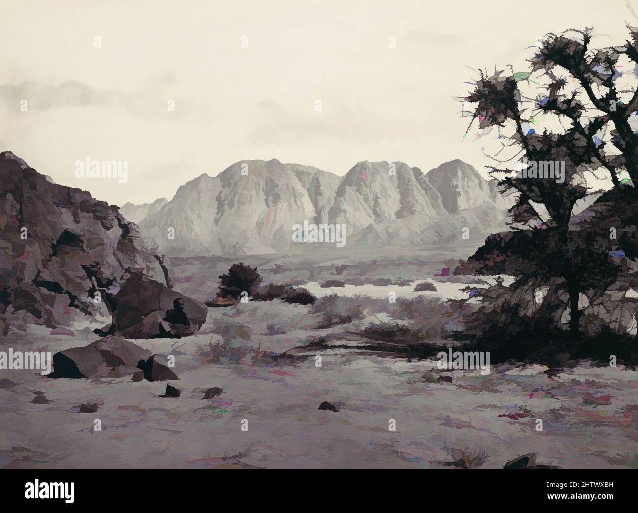 Arte ispirata alla Valle scritta, Sinai, ca. 1857, stampa in argento albume da vetro negativo, fotografie, Francis Frith (British, Chesterfield, Derbyshire 1822–1898 Cannes, Francia, opere classiche modernizzate da Artotop con un tuffo di modernità. Forme, colore e valore, impatto visivo accattivante sulle emozioni artistiche attraverso la libertà delle opere d'arte in modo contemporaneo. Un messaggio senza tempo che persegue una nuova direzione selvaggiamente creativa. Artisti che si rivolgono al supporto digitale e creano l'NFT Artotop Foto Stock