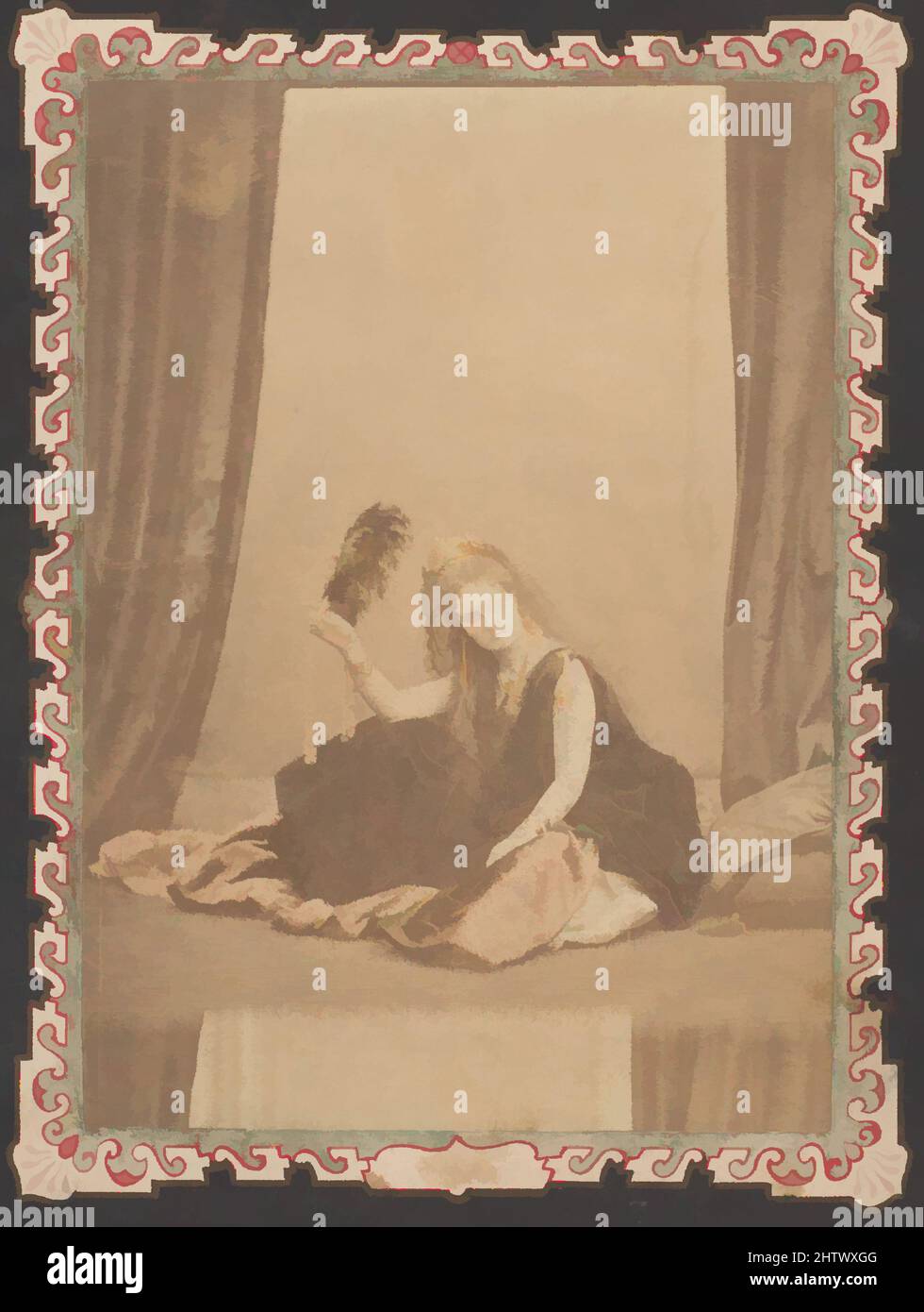 Arte ispirata a Reine d'Etrurie, 1860s, stampa in argento albume da vetro negativo con colore applicato, 12,3 x 8,9 cm (4 13/16 x 3 1/2 poll.), fotografie, Pierre-Louis Pierson (francese, 1822–1913, opere classiche modernizzate da Artotop con un tuffo di modernità. Forme, colore e valore, impatto visivo accattivante sulle emozioni artistiche attraverso la libertà delle opere d'arte in modo contemporaneo. Un messaggio senza tempo che persegue una nuova direzione selvaggiamente creativa. Artisti che si rivolgono al supporto digitale e creano l'NFT Artotop Foto Stock