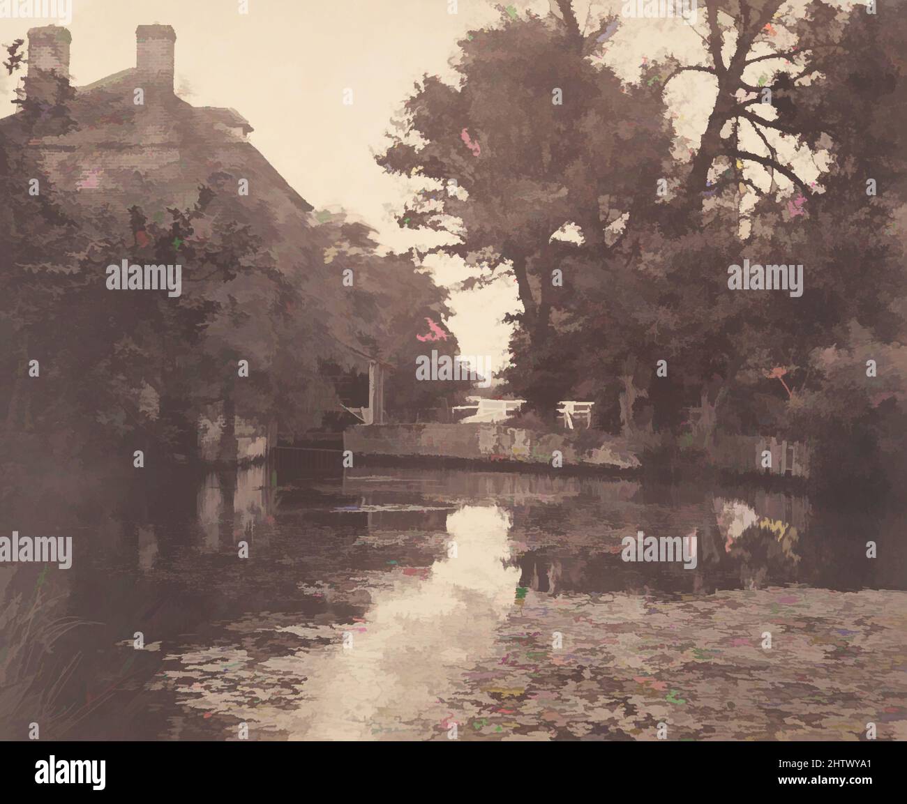 Art Inspired by Huncd Mill, Surrey, 1855–57, stampa in argento albume da vetro negativo, immagine: 19,4 x 23,8 cm (7 5/8 x 9 3/8 in.), fotografie, Henry White (British, Scozia 1819–1903), come Roger Fenton, Che conosceva attraverso la Photographic Society, per la quale era tesoriere, opere classiche modernizzate da Artotop con un tuffo di modernità. Forme, colore e valore, impatto visivo accattivante sulle emozioni artistiche attraverso la libertà delle opere d'arte in modo contemporaneo. Un messaggio senza tempo che persegue una nuova direzione selvaggiamente creativa. Artisti che si rivolgono al supporto digitale e creano l'NFT Artotop Foto Stock