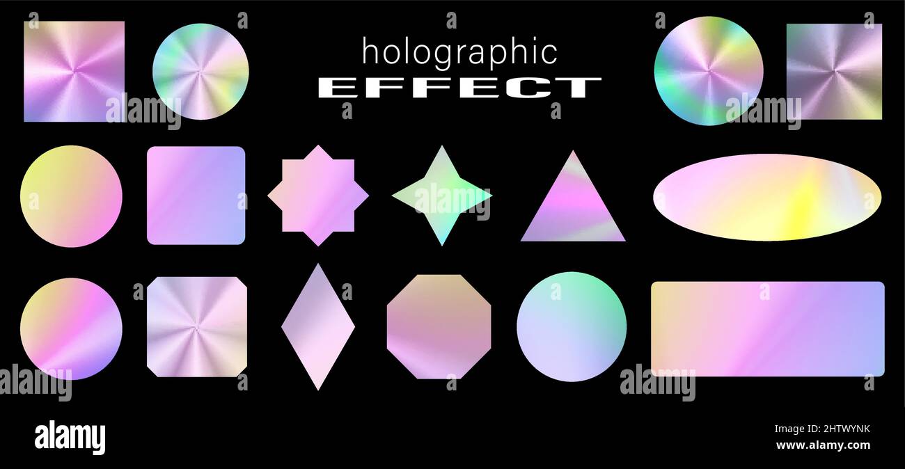 Lamina argentea lucida olografica in diverse forme e cornici Illustrazione Vettoriale