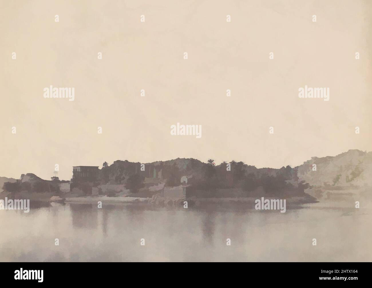 Art Inspired by Island of Philae, 1853–54, carta salata stampata da carta negativa, 9 x 11 3/4, fotografie, John Beasley Greene (americano, Francia attiva, 1832–1856, opere classiche modernizzate da Artotop con un tuffo di modernità. Forme, colore e valore, impatto visivo accattivante sulle emozioni artistiche attraverso la libertà delle opere d'arte in modo contemporaneo. Un messaggio senza tempo che persegue una nuova direzione selvaggiamente creativa. Artisti che si rivolgono al supporto digitale e creano l'NFT Artotop Foto Stock