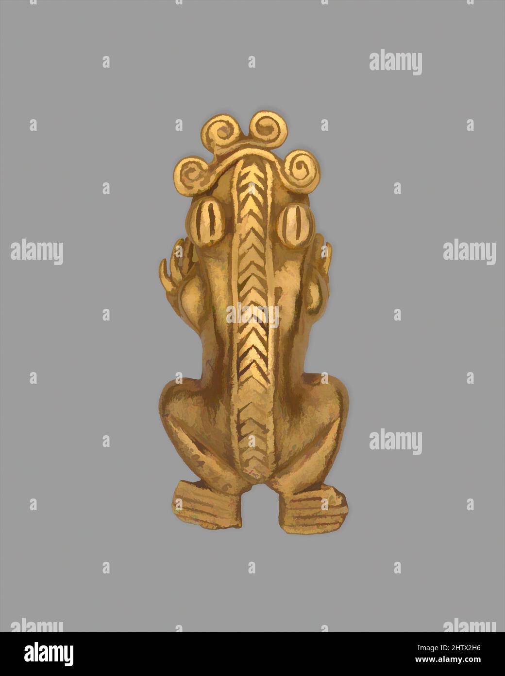 Arte ispirata da Frog Pendant, 11th–16th secolo, Panama, Chiriqui (?), Oro (cast), Totale: 2 3/4 poll. (6,99 cm), ornamenti in metallo, opere classiche modernizzate da Artotop con un tuffo di modernità. Forme, colore e valore, impatto visivo accattivante sulle emozioni artistiche attraverso la libertà delle opere d'arte in modo contemporaneo. Un messaggio senza tempo che persegue una nuova direzione selvaggiamente creativa. Artisti che si rivolgono al supporto digitale e creano l'NFT Artotop Foto Stock