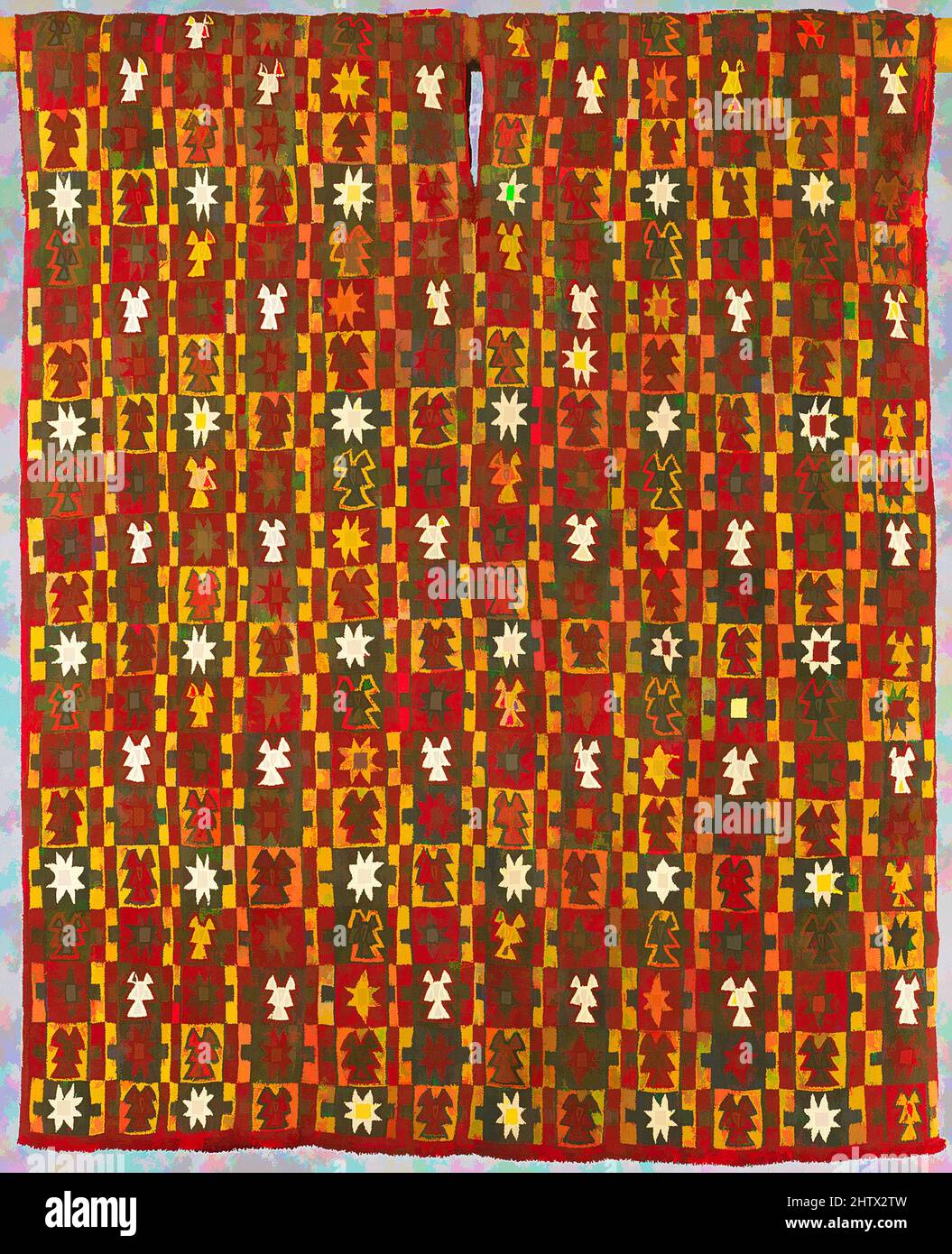 Arte ispirata da otto-appuntiti Star Tunic, 1460–1540, Perù, Inca, capelli camelidi, Cotone, totale: 29 3/4 x 37 pollici (75,57 x 93,98 cm), tessuti-tessuti, tuniche Inka, chiamate unku nella lingua Quechua delle Ande, sono di solito più lunghe di quanto siano larghe. Sono stati realizzati da un unico pezzo, opere classiche modernizzate da Artotop con un tuffo di modernità. Forme, colore e valore, impatto visivo accattivante sulle emozioni artistiche attraverso la libertà delle opere d'arte in modo contemporaneo. Un messaggio senza tempo che persegue una nuova direzione selvaggiamente creativa. Artisti che si rivolgono al supporto digitale e creano l'NFT Artotop Foto Stock