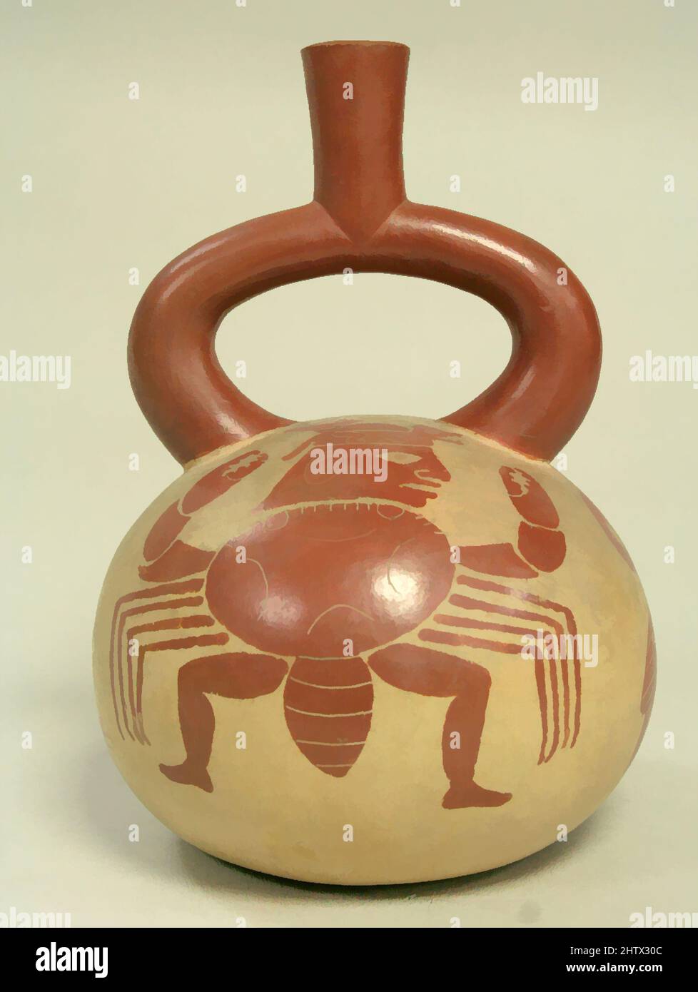 Arte ispirata da bottiglia, Crab Deity, 2nd–4th secolo, Perù, Moche, Ceramica, totale: 7 5/16" (18,65 cm), Ceramics-Containers, opere classiche modernizzate da Artotop con un tuffo di modernità. Forme, colore e valore, impatto visivo accattivante sulle emozioni artistiche attraverso la libertà delle opere d'arte in modo contemporaneo. Un messaggio senza tempo che persegue una nuova direzione selvaggiamente creativa. Artisti che si rivolgono al supporto digitale e creano l'NFT Artotop Foto Stock