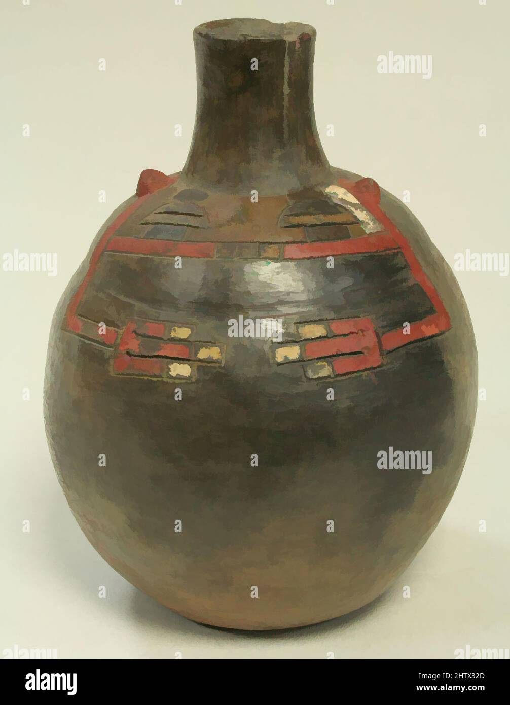 Arte ispirata da bottiglia, viso, 7th–4th secolo a.C., Perù, Paracas, Ceramica, vernice post-cottura, totale: 6 3/8 poll. (16,19 cm), Ceramics-Containers, opere classiche modernizzate da Artotop con un tuffo di modernità. Forme, colore e valore, impatto visivo accattivante sulle emozioni artistiche attraverso la libertà delle opere d'arte in modo contemporaneo. Un messaggio senza tempo che persegue una nuova direzione selvaggiamente creativa. Artisti che si rivolgono al supporto digitale e creano l'NFT Artotop Foto Stock