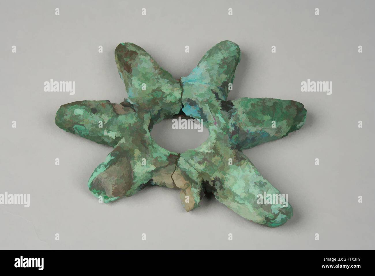 Arte ispirata da Club Head, 1st-metà-8th secolo, Perù, Moche, rame (cast), H. 1 15/16 x P. 2 7/16 x D. 1 7/8 poll. (5 x 6,2 x 4,8 cm), Metal-Implements, opere classiche modernizzate da Artotop con un tuffo di modernità. Forme, colore e valore, impatto visivo accattivante sulle emozioni artistiche attraverso la libertà delle opere d'arte in modo contemporaneo. Un messaggio senza tempo che persegue una nuova direzione selvaggiamente creativa. Artisti che si rivolgono al supporto digitale e creano l'NFT Artotop Foto Stock