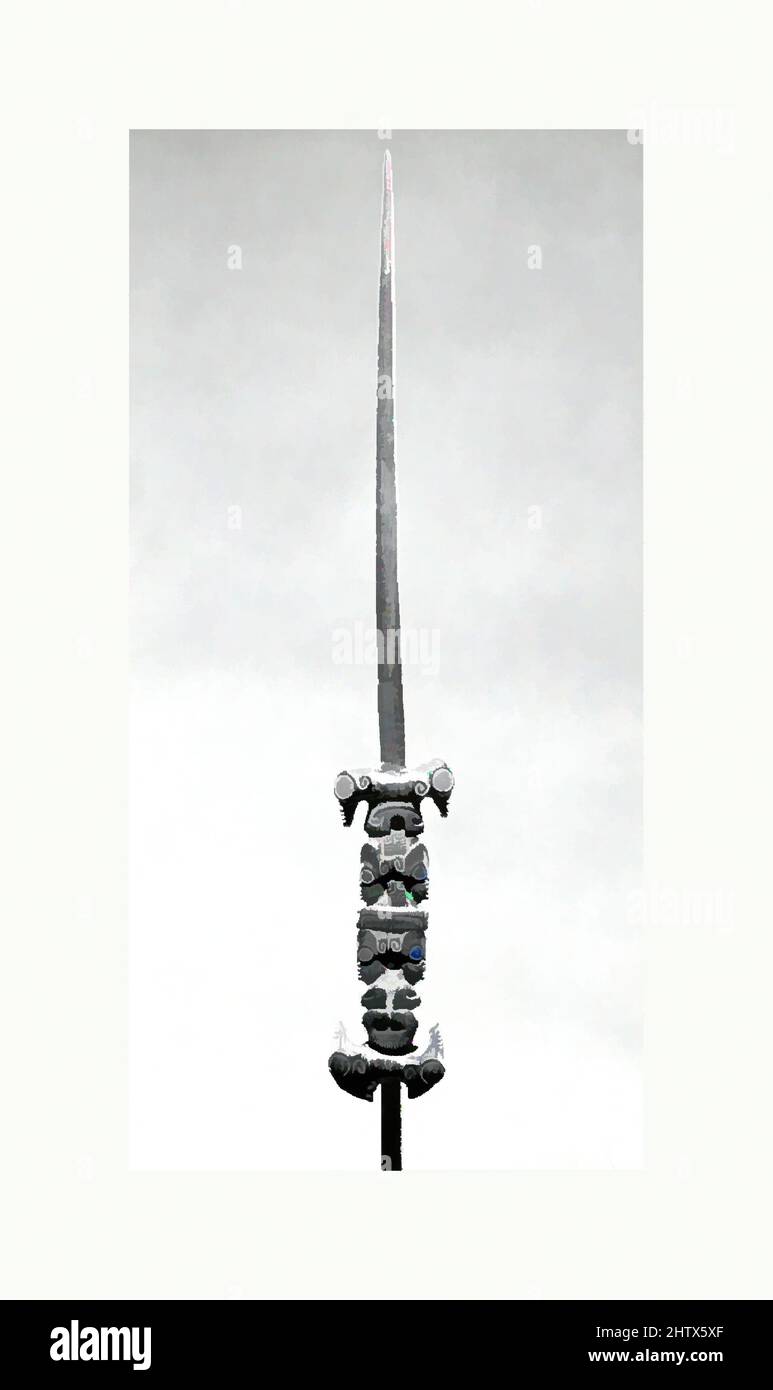 Art Inspired by Fan Handle (KE'e), 1820–50, Isole Marquesas, gente Marquesan (Enata), legno, H. 1 3/4 x W. 14 poll. (4,5 x 35,6 cm), legno-attrezzi, ventilatori nelle Marquesas sono stati portati da individui prominenti di entrambi i sessi come segni dello stato sociale. Esposte a feste e altri, opere classiche modernizzate da Artotop con un tuffo di modernità. Forme, colore e valore, impatto visivo accattivante sulle emozioni artistiche attraverso la libertà delle opere d'arte in modo contemporaneo. Un messaggio senza tempo che persegue una nuova direzione selvaggiamente creativa. Artisti che si rivolgono al supporto digitale e creano l'NFT Artotop Foto Stock