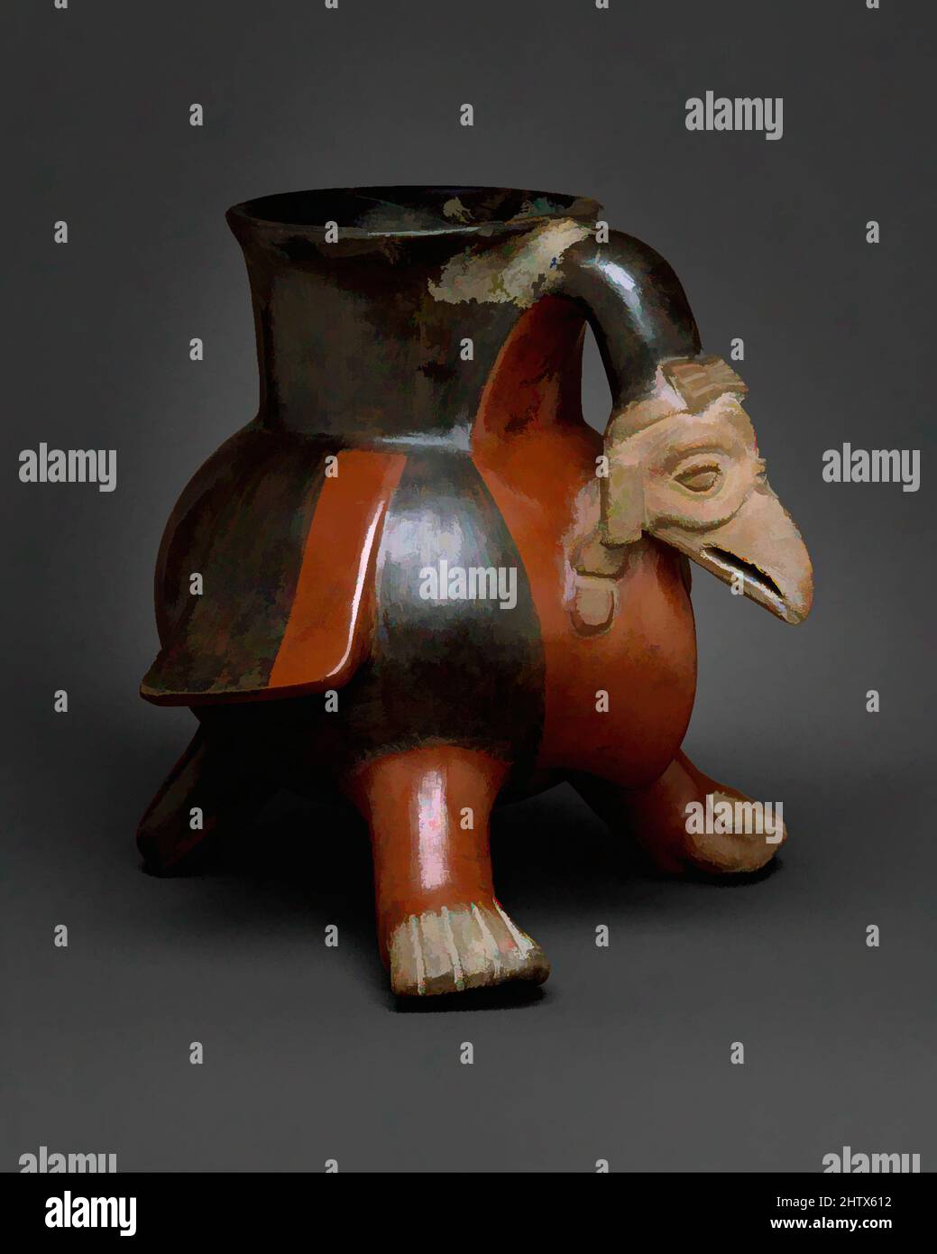 Arte ispirata a Vulture Vessel, 1200–1521, Messico, Mesoamerica, Aztec, Ceramica, H. 8 3/4 in., contenitori in ceramica, vasi in ceramica sotto forma di effigi animali sono stati fatti in gran numero in molte parti del Messico durante l'era Precolumbian. Spesso utilizzato nelle cerimonie, gli animali, opere classiche modernizzate da Artotop con un tuffo di modernità. Forme, colore e valore, impatto visivo accattivante sulle emozioni artistiche attraverso la libertà delle opere d'arte in modo contemporaneo. Un messaggio senza tempo che persegue una nuova direzione selvaggiamente creativa. Artisti che si rivolgono al supporto digitale e creano l'NFT Artotop Foto Stock