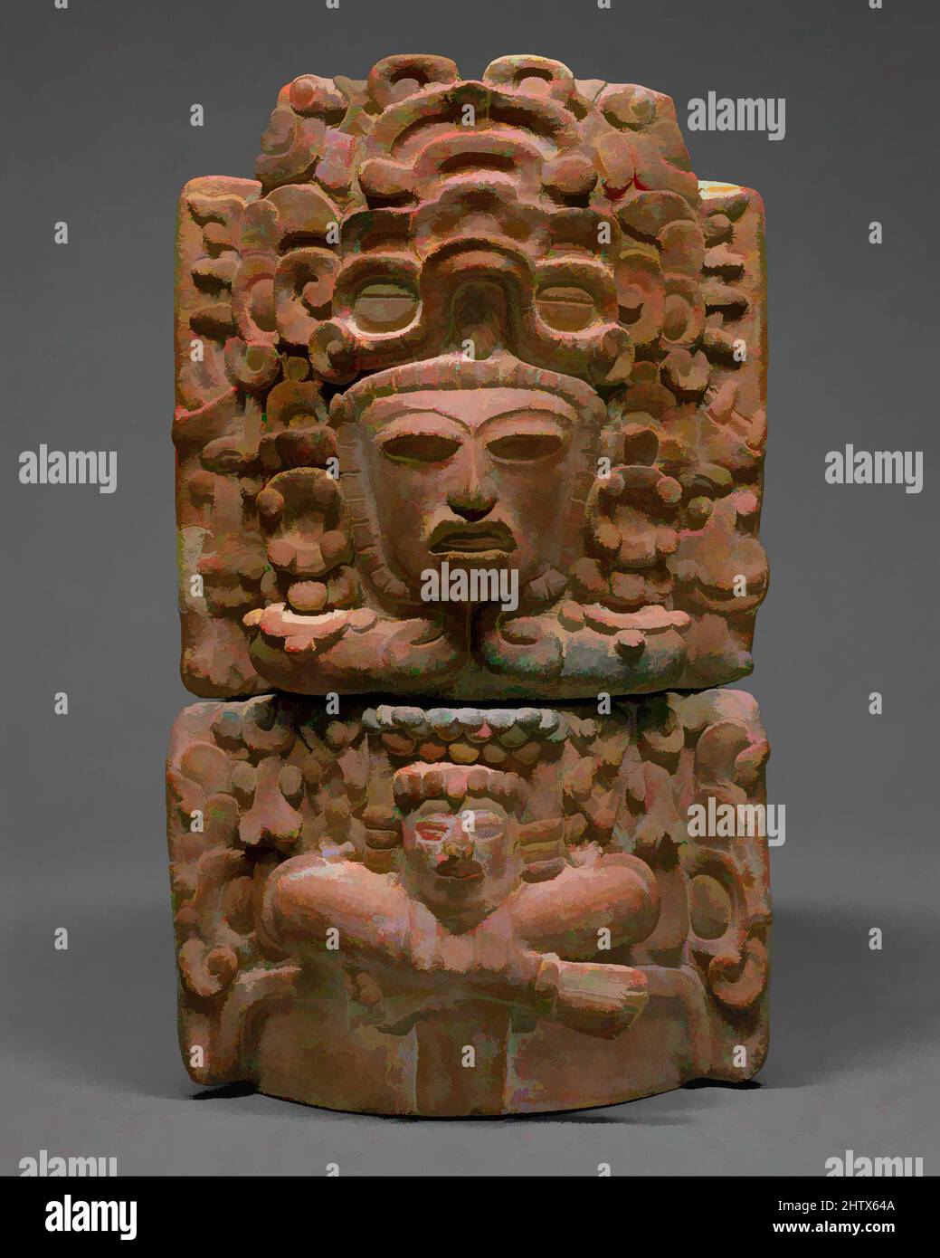 Arte ispirata dal personaggio seduto Censer (incensario), 5th–6th secolo, Guatemala, Mesoamerica, Maya, Ceramica, H. 14 3/4 poll. (37,5 cm), Ceramics-Containers, censori, o incensarios, sono stati scoperti in un'ampia gamma di contesti, dai gradini dei templi agli interni delle grotte, indicativi di, opere classiche modernizzate da Artotop con un tuffo di modernità. Forme, colore e valore, impatto visivo accattivante sulle emozioni artistiche attraverso la libertà delle opere d'arte in modo contemporaneo. Un messaggio senza tempo che persegue una nuova direzione selvaggiamente creativa. Artisti che si rivolgono al supporto digitale e creano l'NFT Artotop Foto Stock