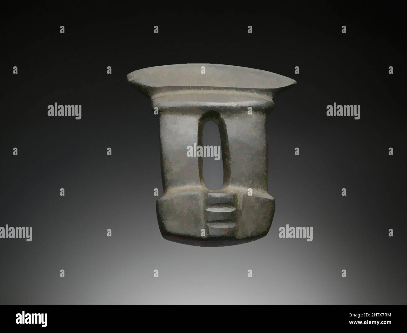 Arte ispirata da Temple Model, 200 a.C.-d.C. 500, Messico, Mesoamerica, Guerrero, regione del fiume Balsas, Mezcala, Greenstone, H. 4 3/4 x W. 4 1/4 poll. (12,1 x 10,8 cm), Stone-Sculpture, i modelli in pietra in stile Mezcala provengono in gran parte dallo stato attuale di Guerrero, nel sud-ovest, opere classiche modernizzate da Artotop con un tuffo di modernità. Forme, colore e valore, impatto visivo accattivante sulle emozioni artistiche attraverso la libertà delle opere d'arte in modo contemporaneo. Un messaggio senza tempo che persegue una nuova direzione selvaggiamente creativa. Artisti che si rivolgono al supporto digitale e creano l'NFT Artotop Foto Stock