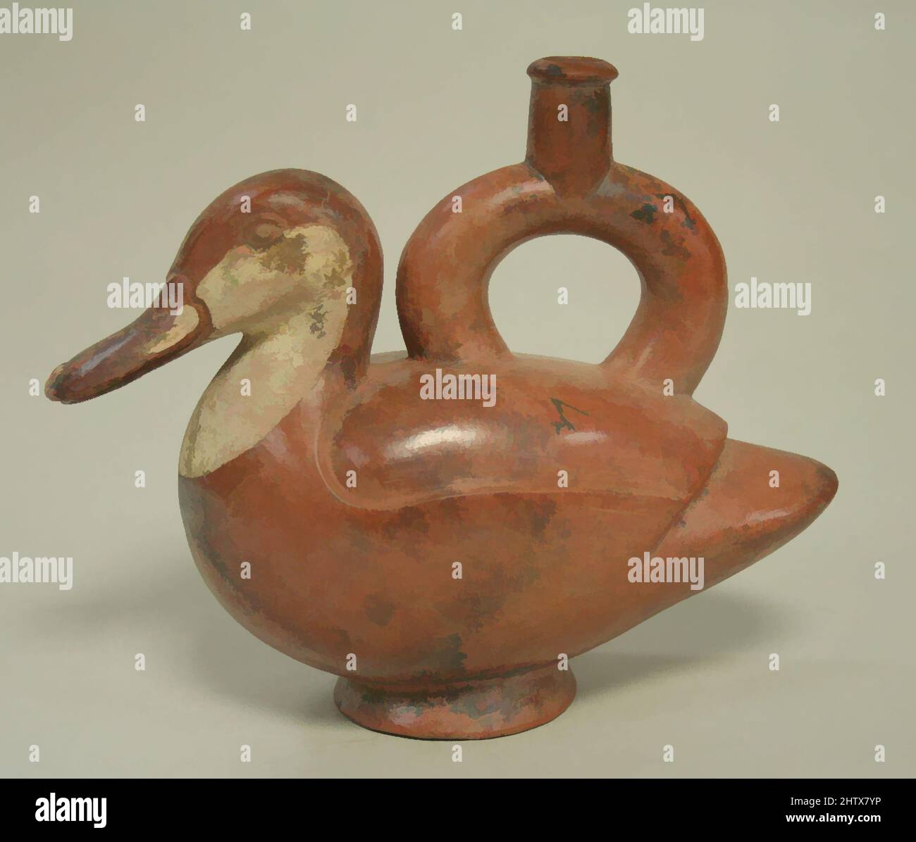 Arte ispirata da Stirrup Spout bottiglia, 2nd–5th secolo, Perù, Moche, ceramica, Altezza 6-7/8 in., contenitori in ceramica, opere classiche modernizzate da Artotop con un tuffo di modernità. Forme, colore e valore, impatto visivo accattivante sulle emozioni artistiche attraverso la libertà delle opere d'arte in modo contemporaneo. Un messaggio senza tempo che persegue una nuova direzione selvaggiamente creativa. Artisti che si rivolgono al supporto digitale e creano l'NFT Artotop Foto Stock