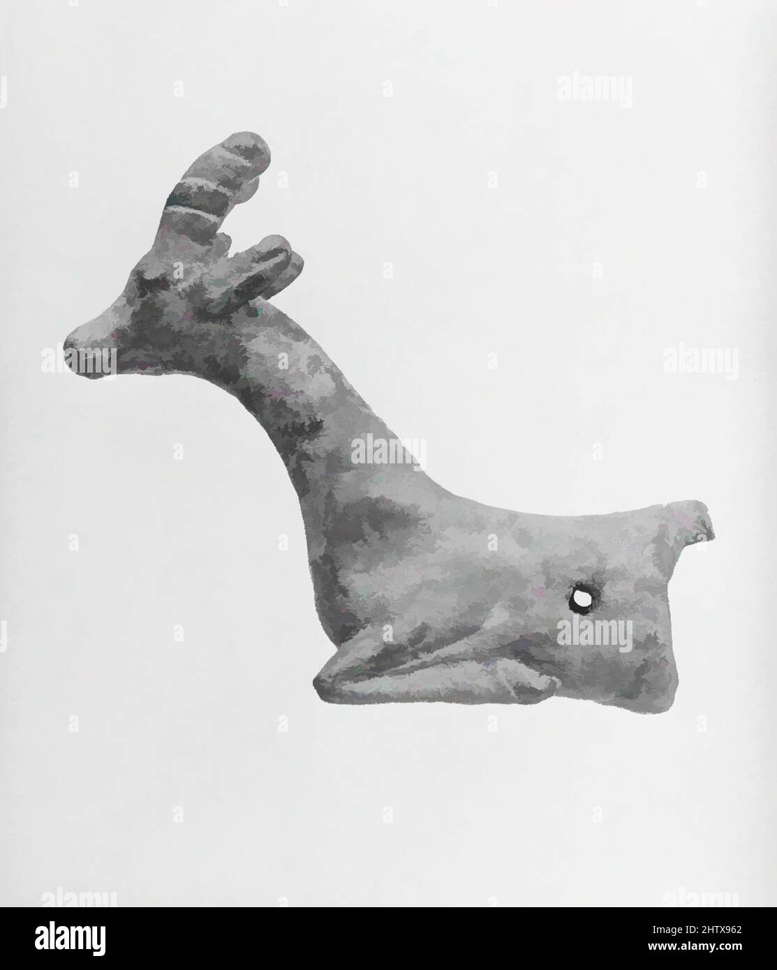 Arte ispirata da Whetstone handle, Iron Age II, ca. Inizio 1st millennio a.C., Iran, probabilmente da Luristan, Iran, Bronzo, 2,68 x 3,03 poll. (6,81 x 7,7 cm), Metalwork-Implements, opere classiche modernizzate da Artotop con un tuffo di modernità. Forme, colore e valore, impatto visivo accattivante sulle emozioni artistiche attraverso la libertà delle opere d'arte in modo contemporaneo. Un messaggio senza tempo che persegue una nuova direzione selvaggiamente creativa. Artisti che si rivolgono al supporto digitale e creano l'NFT Artotop Foto Stock