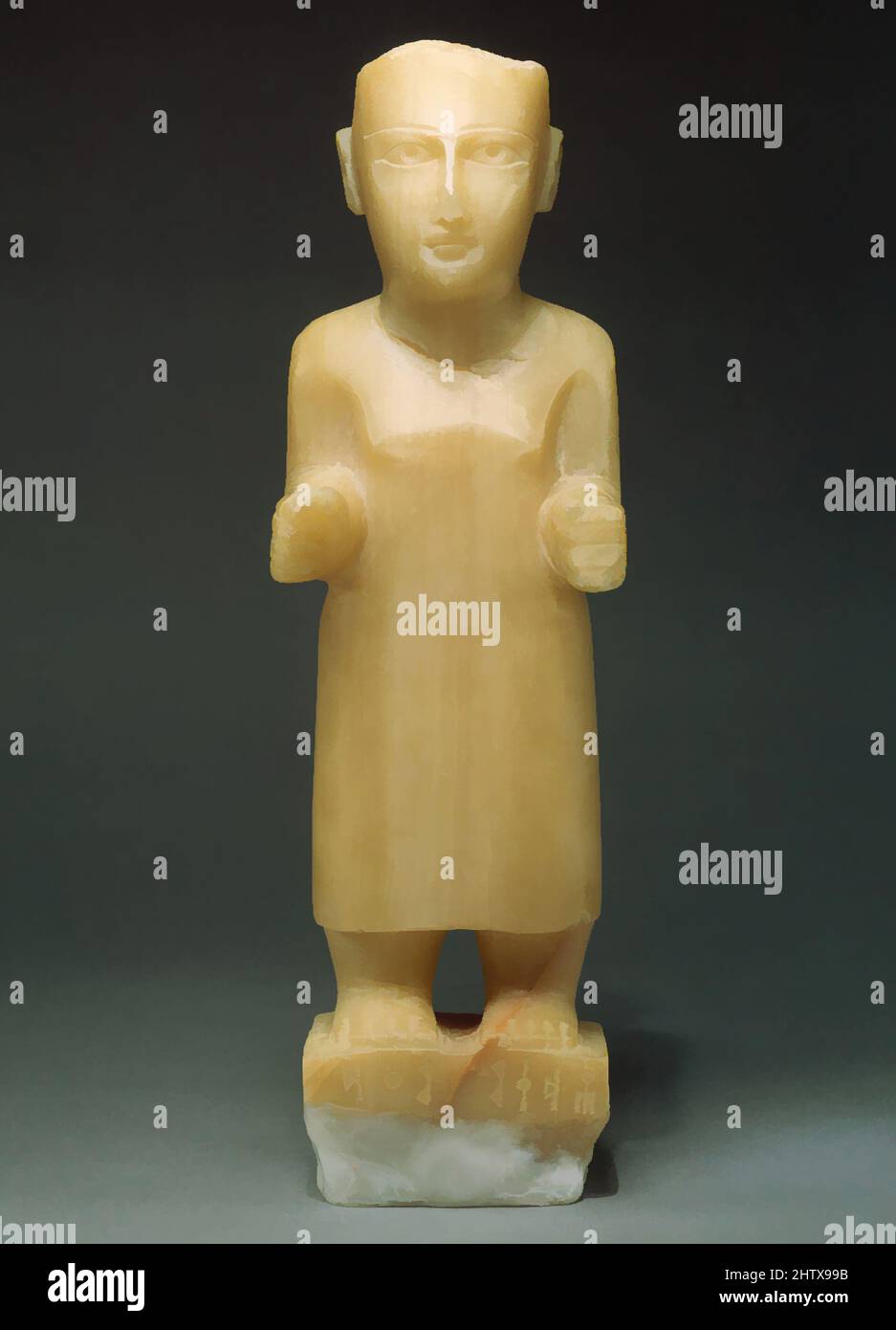 Arte ispirata da figura maschile in piedi, ca. Fine 1st millennio a.C., Arabia sudoccidentale, Alabastro (gesso), 14 3/4 poll. (37,5 cm), pietra-scultura-inscritto, questa figura maschile eretta è un oggetto funerario o votivo destinato ad essere collocato in una tomba o tempio. Vestito in un lungo, semplice, opere classiche modernizzate da Artotop con un tuffo di modernità. Forme, colore e valore, impatto visivo accattivante sulle emozioni artistiche attraverso la libertà delle opere d'arte in modo contemporaneo. Un messaggio senza tempo che persegue una nuova direzione selvaggiamente creativa. Artisti che si rivolgono al supporto digitale e creano l'NFT Artotop Foto Stock