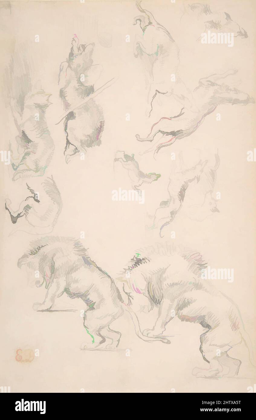 Art Inspired by Studies of Animals, 1810–63, Graphite on Wove paper, 8-3/16 x 5-3/8 in. (20,8 x 13,7 cm), disegni, Eugène Delacroix (francese, Charenton-Saint-Maurice 1798–1863 Parigi, opere classiche modernizzate da Artotop con un tuffo di modernità. Forme, colore e valore, impatto visivo accattivante sulle emozioni artistiche attraverso la libertà delle opere d'arte in modo contemporaneo. Un messaggio senza tempo che persegue una nuova direzione selvaggiamente creativa. Artisti che si rivolgono al supporto digitale e creano l'NFT Artotop Foto Stock