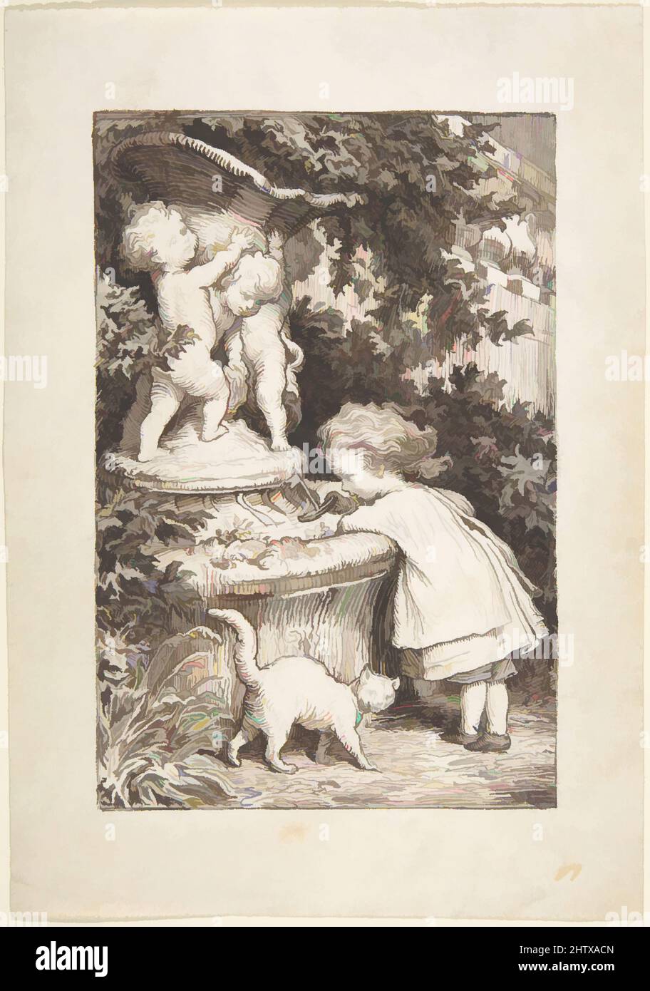 Arte ispirata alla Fontana, 1835–1904, inchiostro Pen e marrone scuro, pennello e lavaggio grigio e marrone., disegno: 5 5/16 x 3 1/2 pollici (13,5 x 8,9 cm), disegni, Lorenz Frølich (danese, Copenaghen 1820–1908 Hellerup, opere classiche modernizzate da Artotop con un tocco di modernità. Forme, colore e valore, impatto visivo accattivante sulle emozioni artistiche attraverso la libertà delle opere d'arte in modo contemporaneo. Un messaggio senza tempo che persegue una nuova direzione selvaggiamente creativa. Artisti che si rivolgono al supporto digitale e creano l'NFT Artotop Foto Stock