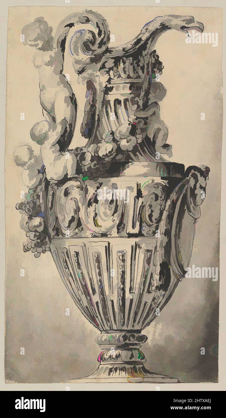 Art Inspired by Design for a Ewer, 1734–91, penna, inchiostro nero e pennello e lavaggio grigio., 9 9/16 x 5 9/16 poll. (24,3 x 14,1 cm), disegni, Jean Charles Delafosse (francese, Parigi 1734–1789 Parigi, opere classiche modernizzate da Artotop con un tocco di modernità. Forme, colore e valore, impatto visivo accattivante sulle emozioni artistiche attraverso la libertà delle opere d'arte in modo contemporaneo. Un messaggio senza tempo che persegue una nuova direzione selvaggiamente creativa. Artisti che si rivolgono al supporto digitale e creano l'NFT Artotop Foto Stock