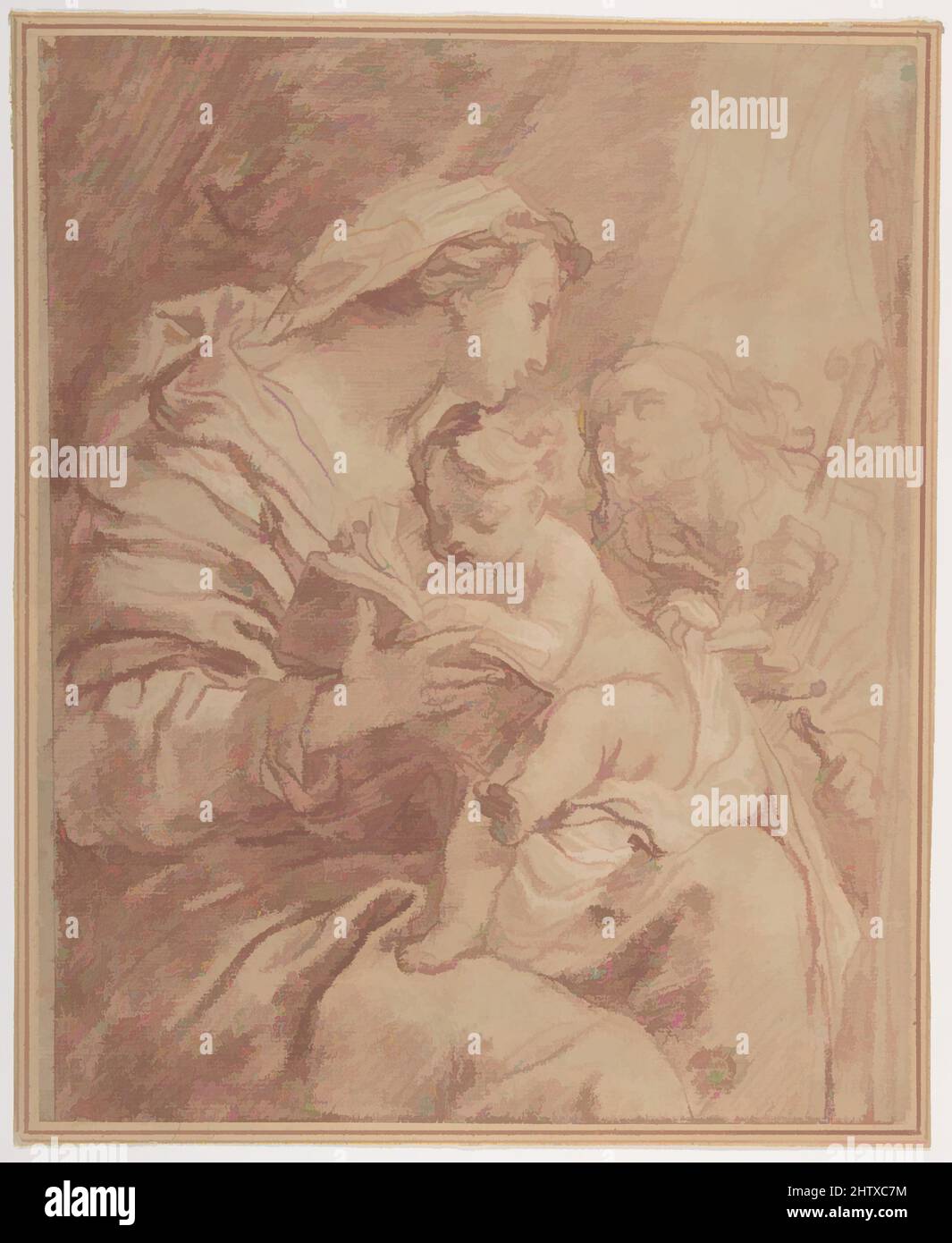 Arte ispirata alla Sacra Famiglia, 1734–1802, gesso rosso, evidenziato con bianco, su carta beige, 9 7/8 x 7 15/16in. (25,1 x 20,2cm), disegni, Gaetano Gandolfi (italiano, San Matteo della Decima 1734–1802 Bologna, opere classiche modernizzate da Artotop con un tuffo di modernità. Forme, colore e valore, impatto visivo accattivante sulle emozioni artistiche attraverso la libertà delle opere d'arte in modo contemporaneo. Un messaggio senza tempo che persegue una nuova direzione selvaggiamente creativa. Artisti che si rivolgono al supporto digitale e creano l'NFT Artotop Foto Stock