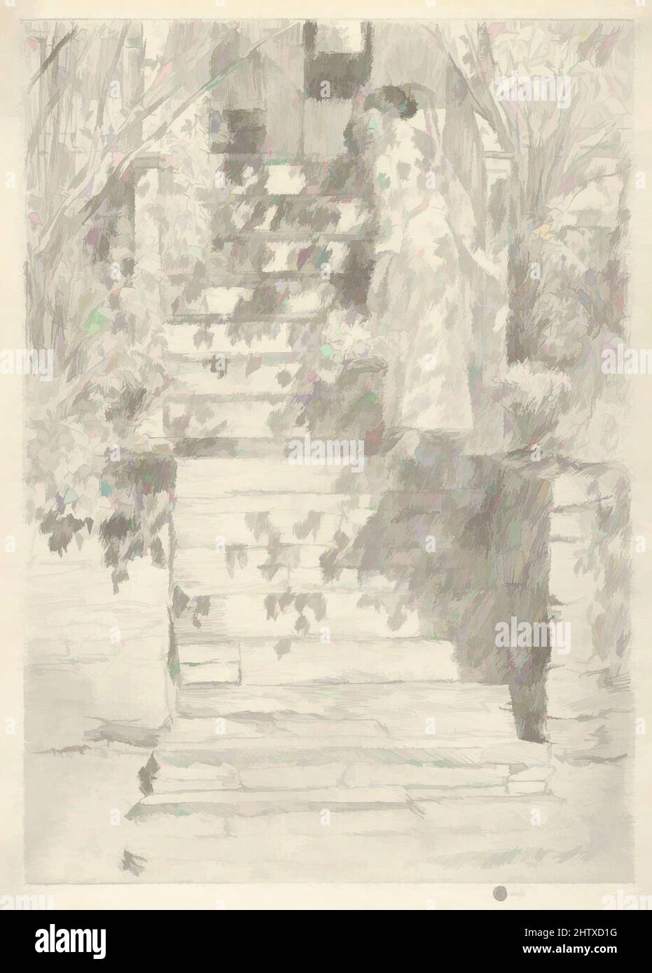 Arte ispirata ai passi, 1915, incisione, stampato in inchiostro marrone, foglio: 12 15/16 x 8 5/8 pollici (32,9 x 21,9 cm), Prints, Childe Hassam (American, Dorchester, Massachusetts 1859–1935 East Hampton, New York, opere classiche modernizzate da Artotop con un tuffo di modernità. Forme, colore e valore, impatto visivo accattivante sulle emozioni artistiche attraverso la libertà delle opere d'arte in modo contemporaneo. Un messaggio senza tempo che persegue una nuova direzione selvaggiamente creativa. Artisti che si rivolgono al supporto digitale e creano l'NFT Artotop Foto Stock