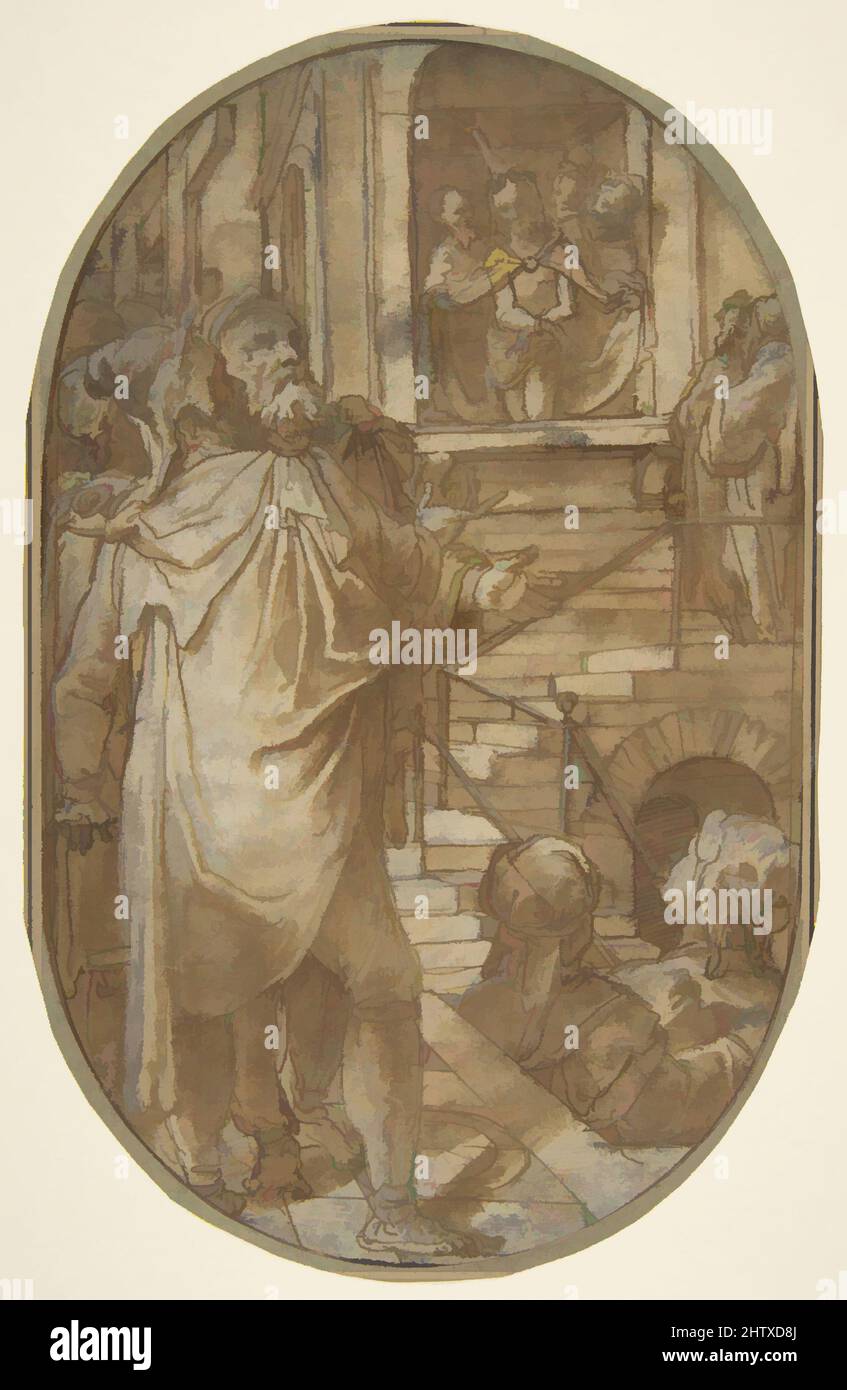 Arte ispirata da Ecce Homo, 1540/41–1609, inchiostro Pen e marrone, pennello e lavaggio marrone, evidenziato con bianco, su carta beige, 9 7/16 x 5 7/8in. (23,9 x 14,9cm), disegni, Federico Zuccaro (Zuccari) (italiano, Sant'Angelo in Vado 1540/42–1609 Ancona, opere classiche modernizzate da Artotop con un tuffo di modernità. Forme, colore e valore, impatto visivo accattivante sulle emozioni artistiche attraverso la libertà delle opere d'arte in modo contemporaneo. Un messaggio senza tempo che persegue una nuova direzione selvaggiamente creativa. Artisti che si rivolgono al supporto digitale e creano l'NFT Artotop Foto Stock