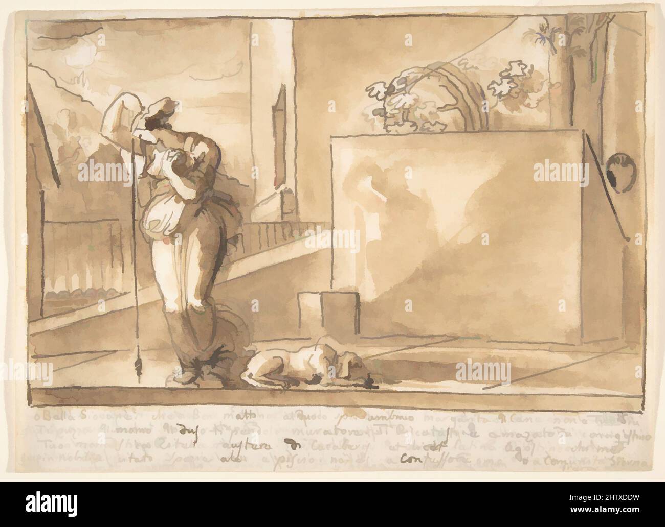 Arte ispirata a o Bella giovani, n.d., penna e inchiostro marrone, pennello e lavaggio marrone, 7 1/2 x 10 1/4 poll. (19 x 26 cm), disegni, fortunato duri (italiano, 1787–1863, opere classiche modernizzate da Artotop con un tuffo di modernità. Forme, colore e valore, impatto visivo accattivante sulle emozioni artistiche attraverso la libertà delle opere d'arte in modo contemporaneo. Un messaggio senza tempo che persegue una nuova direzione selvaggiamente creativa. Artisti che si rivolgono al supporto digitale e creano l'NFT Artotop Foto Stock