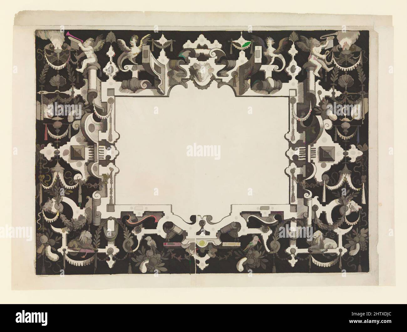 Arte ispirata a Frames for Mirrors, ca. 1600, incisioni, 11 3/8 x 14 3/16 x 1/8 poll. (28,9 x 36 x 0,3 cm), Books, Nicolaes de Bruyn (Netherlandish, Anversa 1571–1656 Rotterdam, opere classiche modernizzate da Artotop con un tocco di modernità. Forme, colore e valore, impatto visivo accattivante sulle emozioni artistiche attraverso la libertà delle opere d'arte in modo contemporaneo. Un messaggio senza tempo che persegue una nuova direzione selvaggiamente creativa. Artisti che si rivolgono al supporto digitale e creano l'NFT Artotop Foto Stock