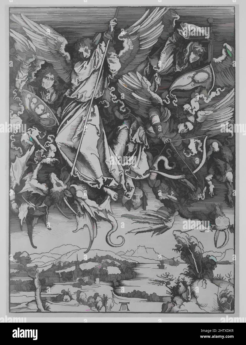 Apocalypsis cu Figuris, 1511, xilografie, 18 1/8 × 12 5/8 × 1/2 in. (46 × 32 × 1,3 cm), libri Foto Stock
