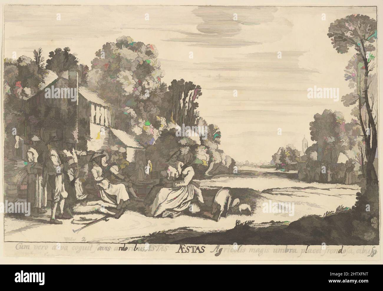 Arte ispirata dall'estate del 1629, acquaforte; terzo stato di tre, stampe, dopo Jan van de Velde II (olandese, Rotterdam o Delft ca. 1593–1641 Enkhuizen, opere classiche modernizzate da Artotop con un tocco di modernità. Forme, colore e valore, impatto visivo accattivante sulle emozioni artistiche attraverso la libertà delle opere d'arte in modo contemporaneo. Un messaggio senza tempo che persegue una nuova direzione selvaggiamente creativa. Artisti che si rivolgono al supporto digitale e creano l'NFT Artotop Foto Stock