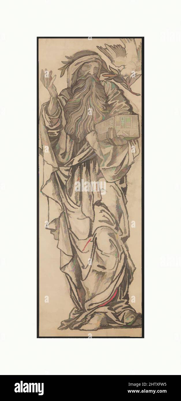 Art Inspired by Noah, 1 febbraio 1874, Charcoal, Sheet: 45 3/4 x 15 3/4 poll. (116,2 x 40 cm), disegni, Sir Edward Burne-Jones (British, Birmingham 1833–1898 Fulham), Morris & Company, in qualità di primo designer di vetro colorato di Morris & Company, Burne-Jones ha disegnato questa figura impressionante per una, opere classiche modernizzate da Artotop con un tuffo di modernità. Forme, colore e valore, impatto visivo accattivante sulle emozioni artistiche attraverso la libertà delle opere d'arte in modo contemporaneo. Un messaggio senza tempo che persegue una nuova direzione selvaggiamente creativa. Artisti che si rivolgono al supporto digitale e creano l'NFT Artotop Foto Stock