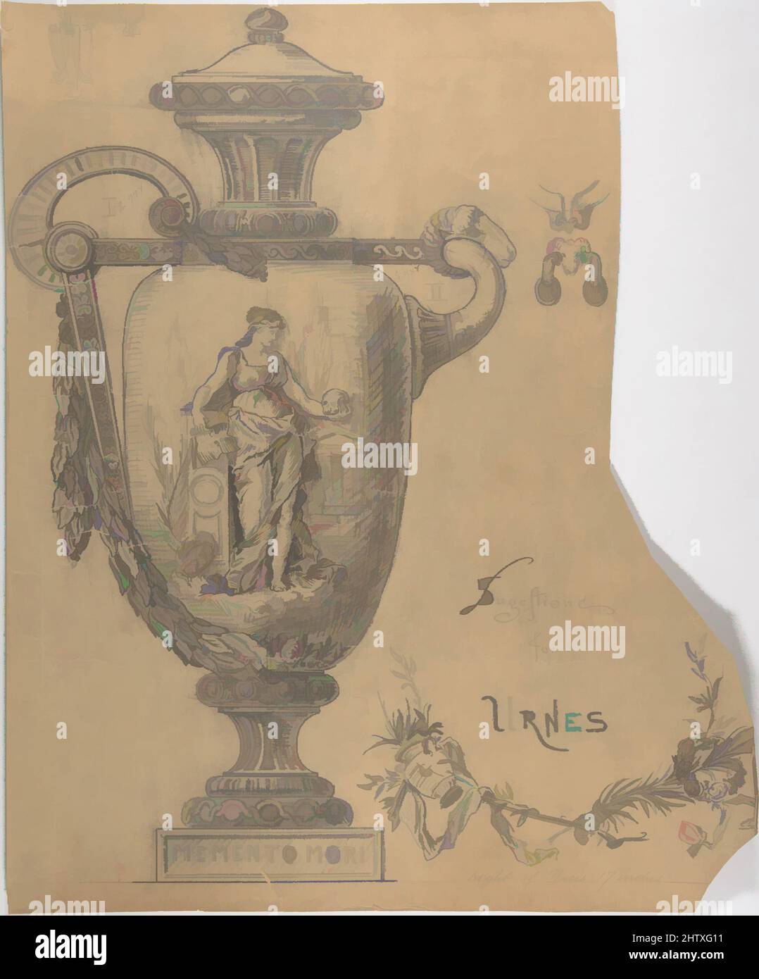 Arte ispirata da suggerimenti per Urns, 18th secolo, grafite, foglio: 19 x 16 poll. (48,3 x 40,6 cm), L. V. grave (British, 18th secolo, opere classiche modernizzate da Artotop con un tuffo di modernità. Forme, colore e valore, impatto visivo accattivante sulle emozioni artistiche attraverso la libertà delle opere d'arte in modo contemporaneo. Un messaggio senza tempo che persegue una nuova direzione selvaggiamente creativa. Artisti che si rivolgono al supporto digitale e creano l'NFT Artotop Foto Stock