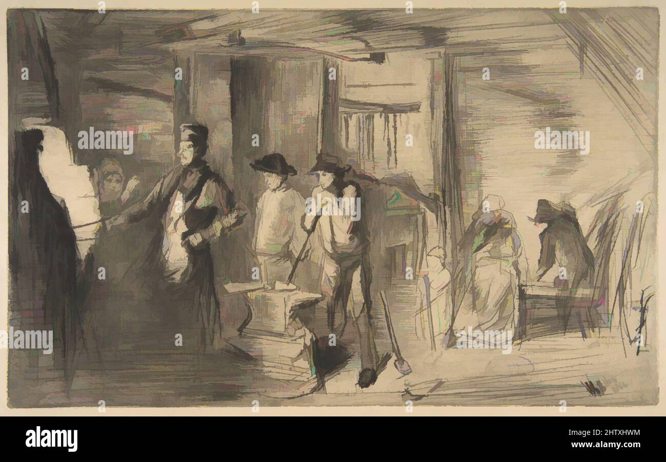 Art Inspired by The Forge, 1861, DRYPOINT; sesto stato di sei (Glasgow); stampato in inchiostro nero su carta color crema, piastra: 7 5/8 x 12 7/16 pollici (19,4 x 31,6 cm), Prints, James McNeill Whistler (American, Lowell, Massachusetts 1834–1903 London, opere classiche modernizzate da Artotop con un tuffo nella modernità. Forme, colore e valore, impatto visivo accattivante sulle emozioni artistiche attraverso la libertà delle opere d'arte in modo contemporaneo. Un messaggio senza tempo che persegue una nuova direzione selvaggiamente creativa. Artisti che si rivolgono al supporto digitale e creano l'NFT Artotop Foto Stock